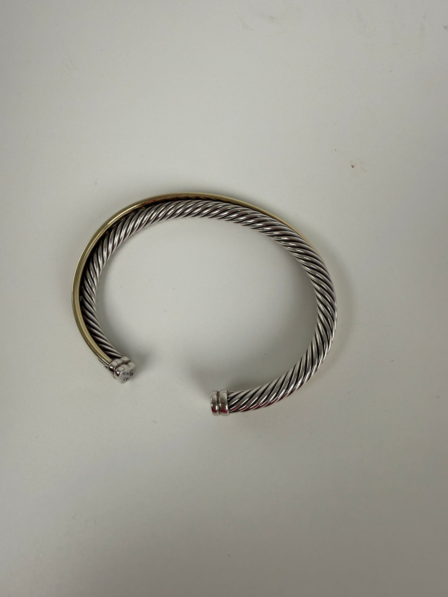 DAVID YURMAN Cable Crossover Two Tone Two Row Sterling Silver 18k Yellow Gold Cuff Bracelet S