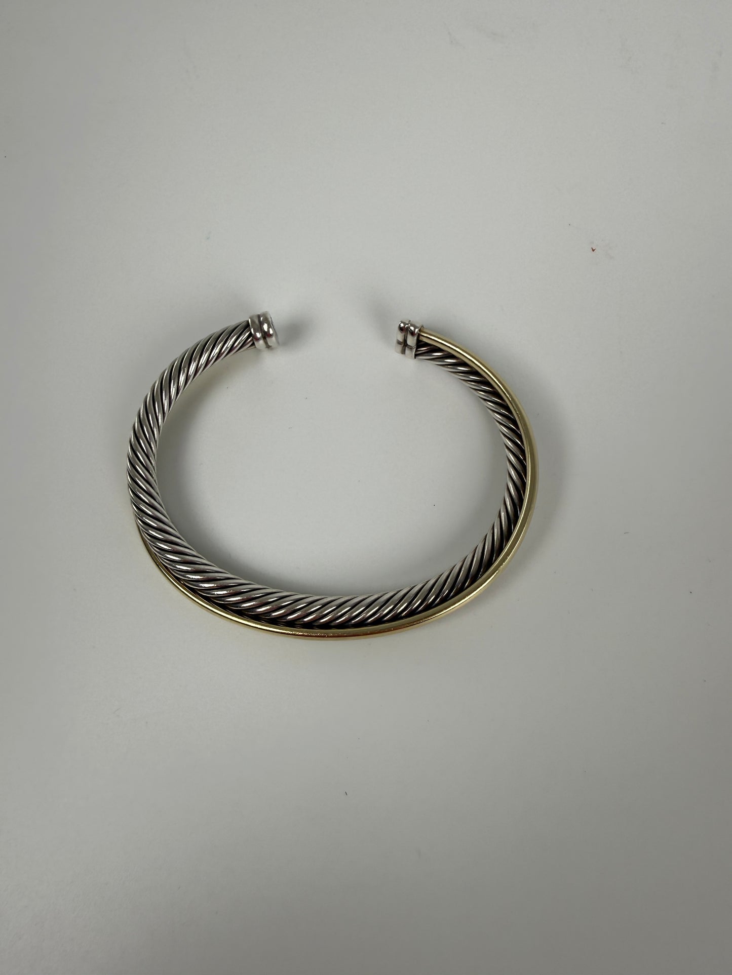 DAVID YURMAN Cable Crossover Two Tone Two Row Sterling Silver 18k Yellow Gold Cuff Bracelet S