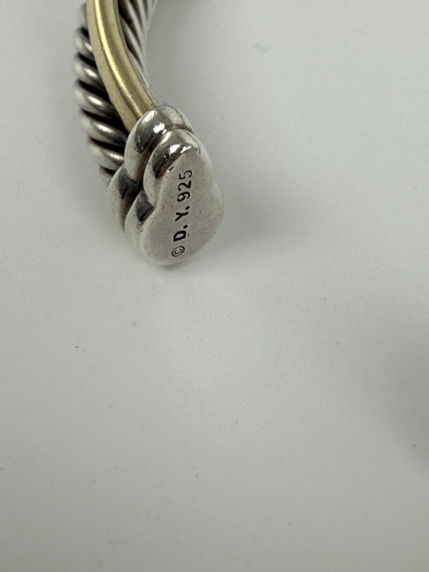 DAVID YURMAN Cable Crossover Two Tone Two Row Sterling Silver 18k Yellow Gold Cuff Bracelet S