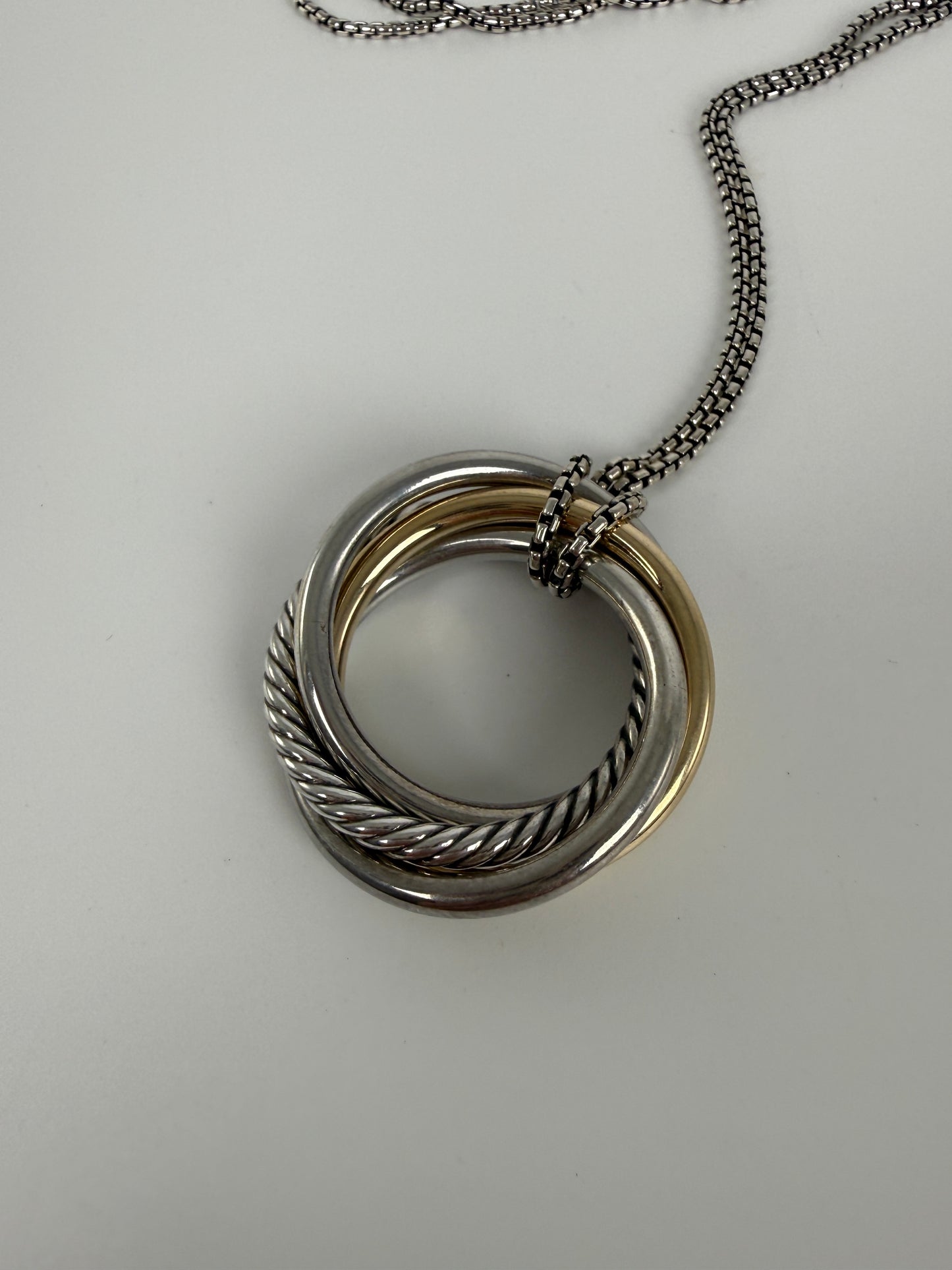 DAVID YURMAN Cable Crossover Two Tone Sterling Silver 14k Yellow Gold Pendant Adjustable Long Necklace