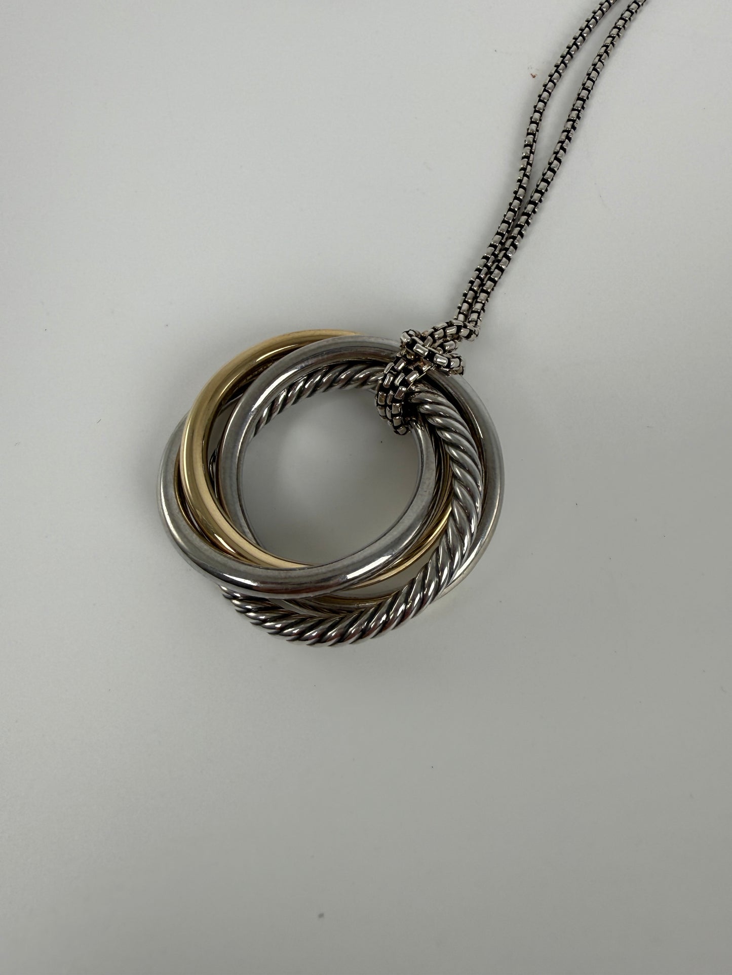 DAVID YURMAN Cable Crossover Two Tone Sterling Silver 14k Yellow Gold Pendant Adjustable Long Necklace
