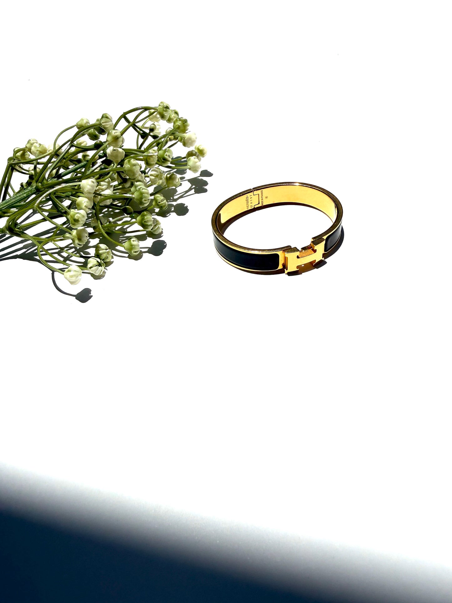 HERMES Clic Clac H Enamel Black Yellow Gold Plated Hardware PM