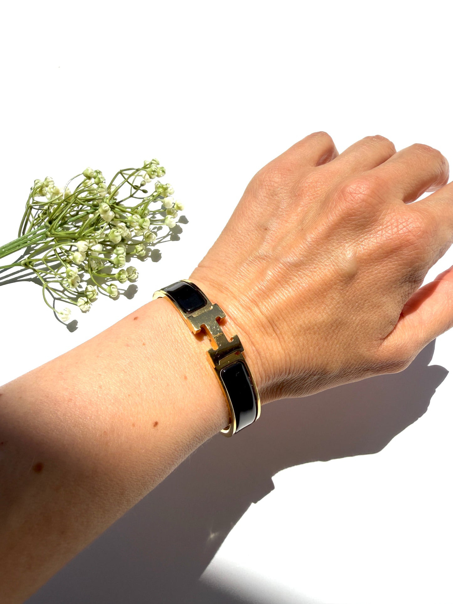 HERMES Clic Clac H Enamel Black Yellow Gold Plated Hardware PM