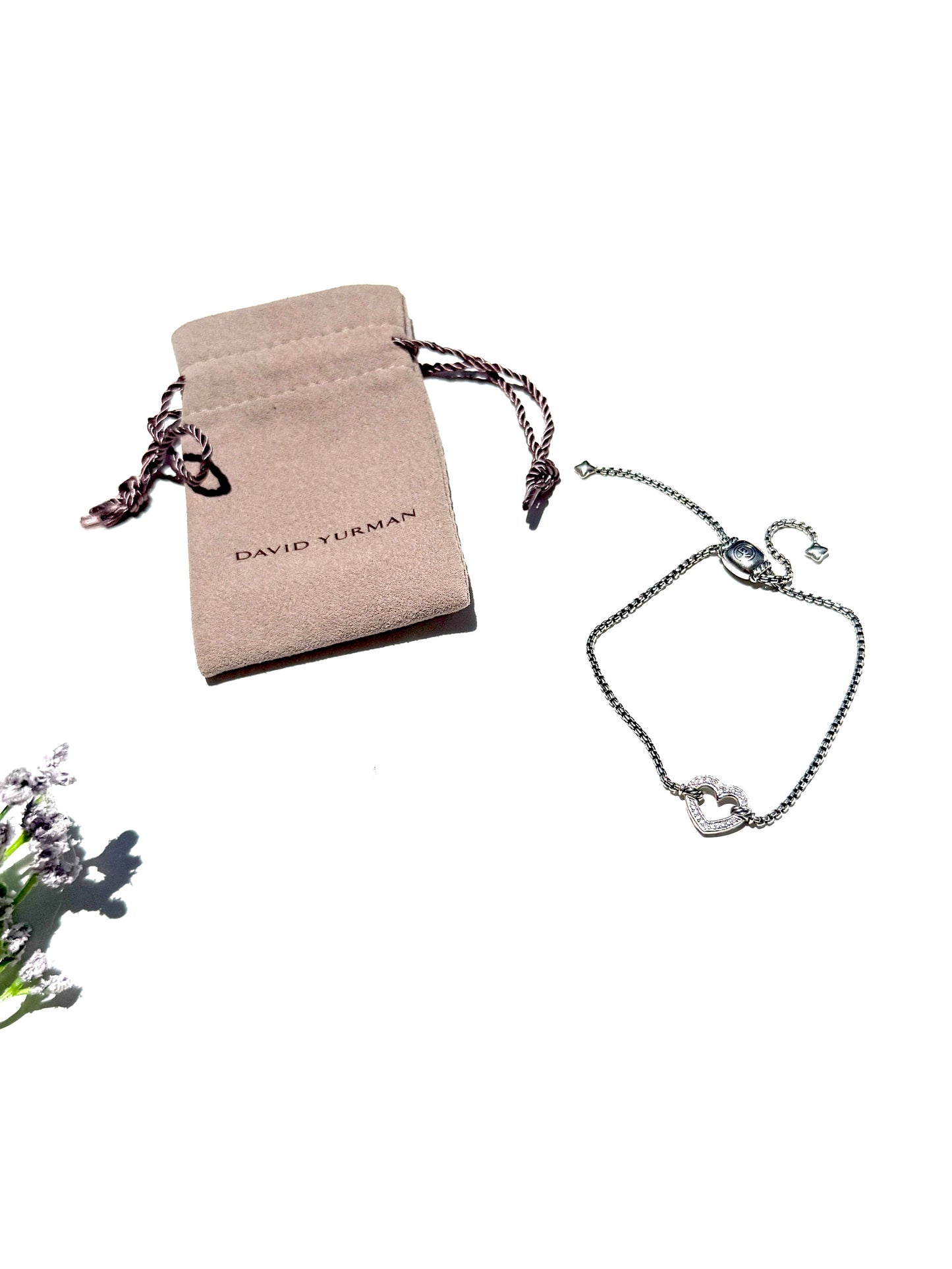 DAVID YURMAN Open Heart Cable Collectibles Station Diamond Sterling Silver Chain Adjustable Bracelet