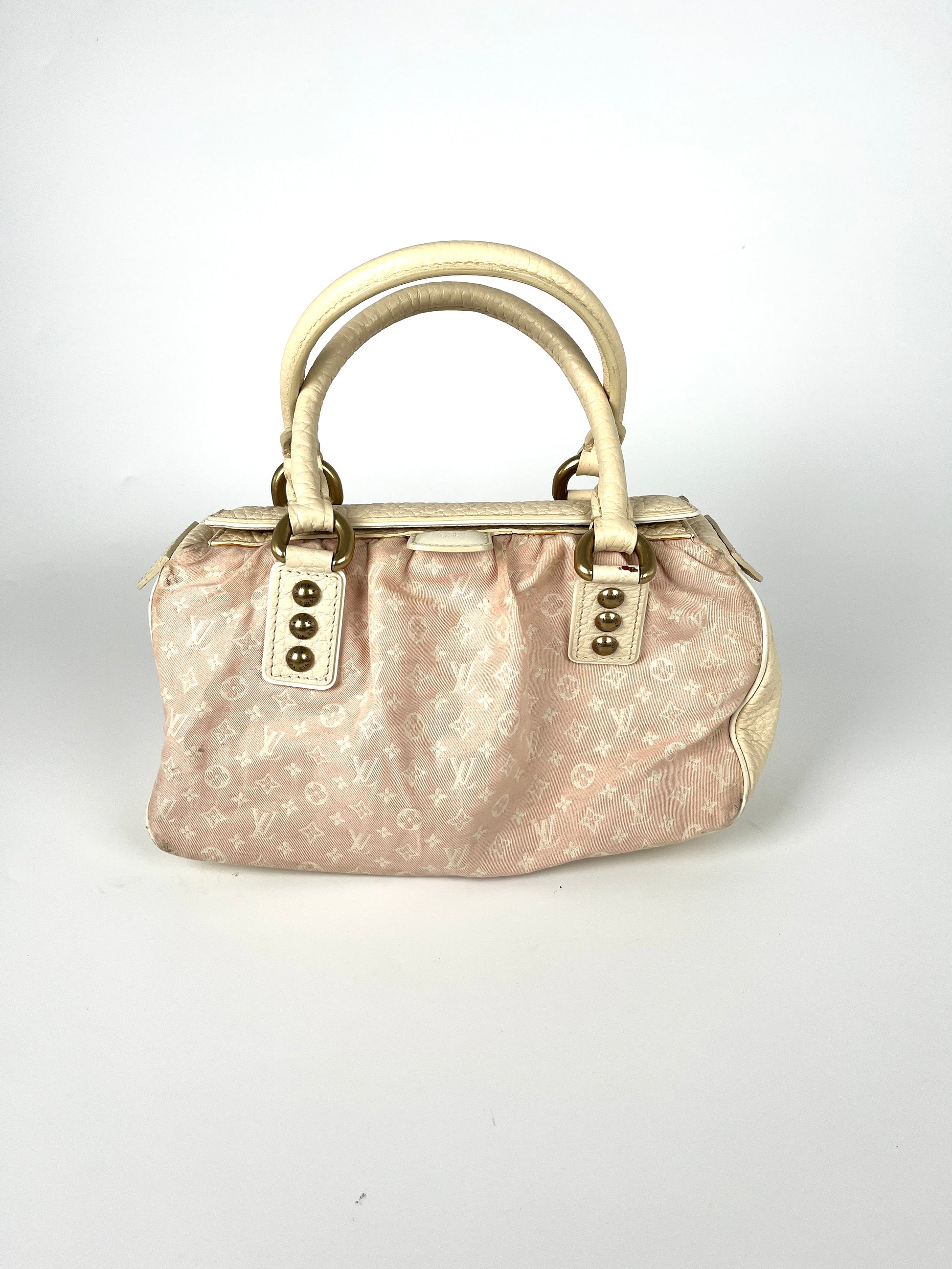 LOUIS VUITTON Monogram Mini Lin Trapeze PM Top Handle Satchel Bag Pink