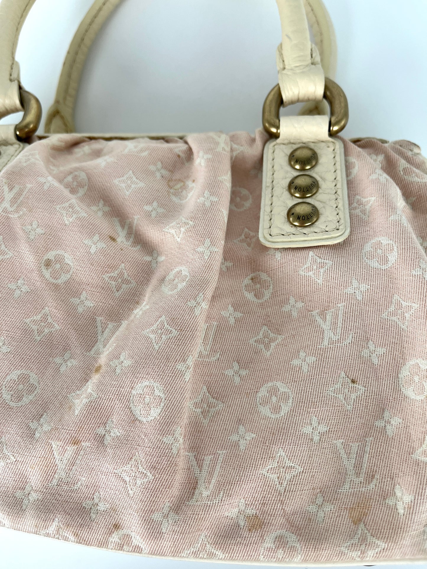 LOUIS VUITTON Monogram Mini Lin Trapeze PM Top Handle Satchel Bag Pink