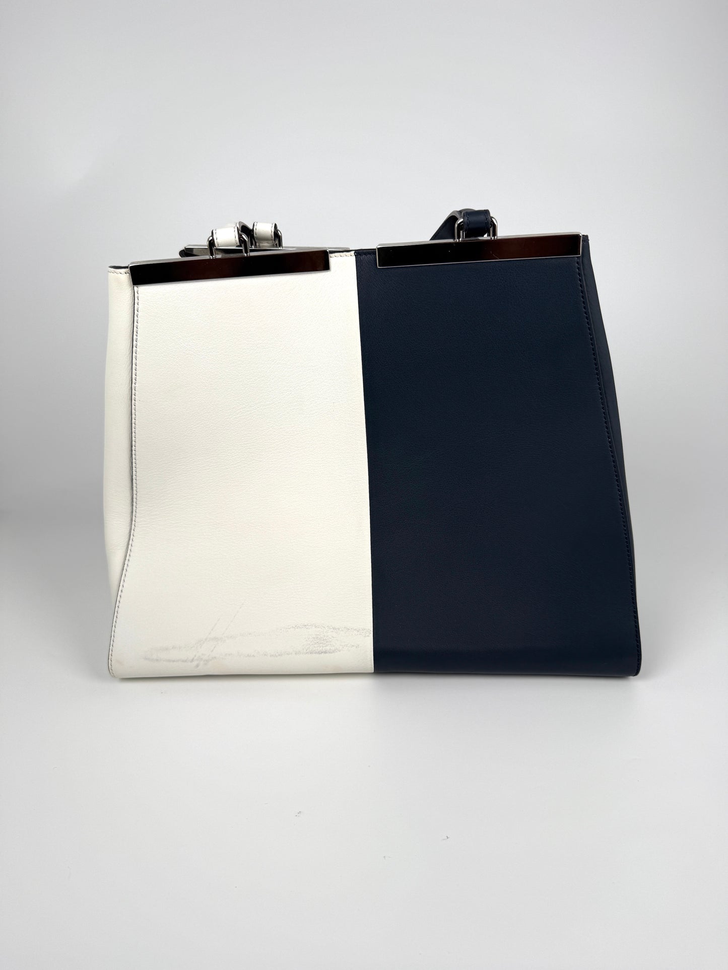 FENDI Vitello 3Jours Circuit Inlay Blue Navy White Large Shopping Tote Bag 