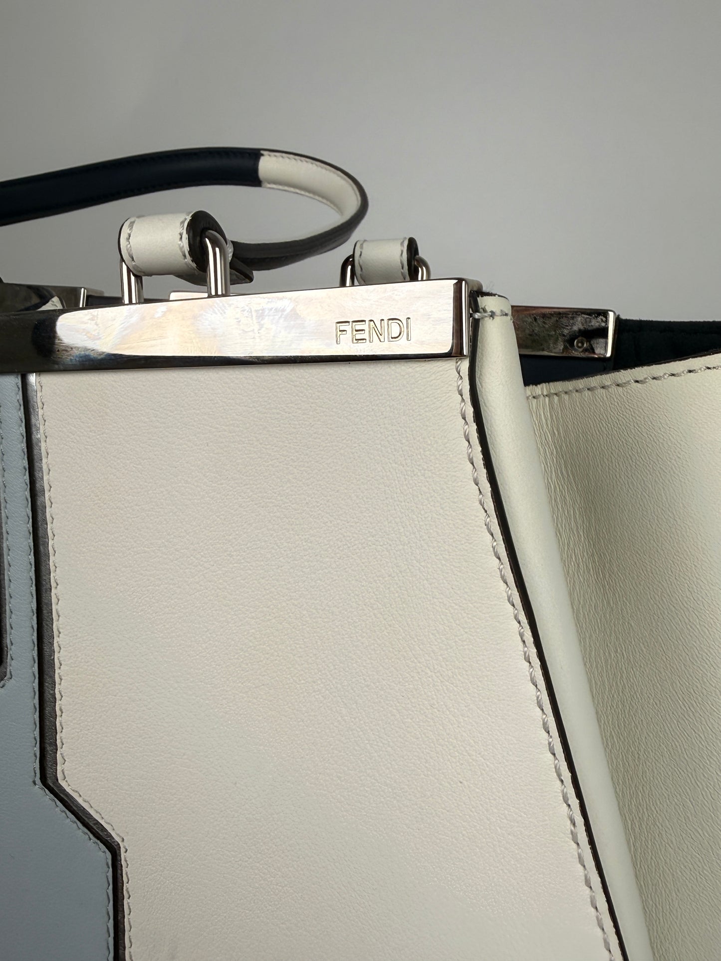 FENDI Vitello 3Jours Circuit Inlay Blue Navy White Large Shopping Tote Bag