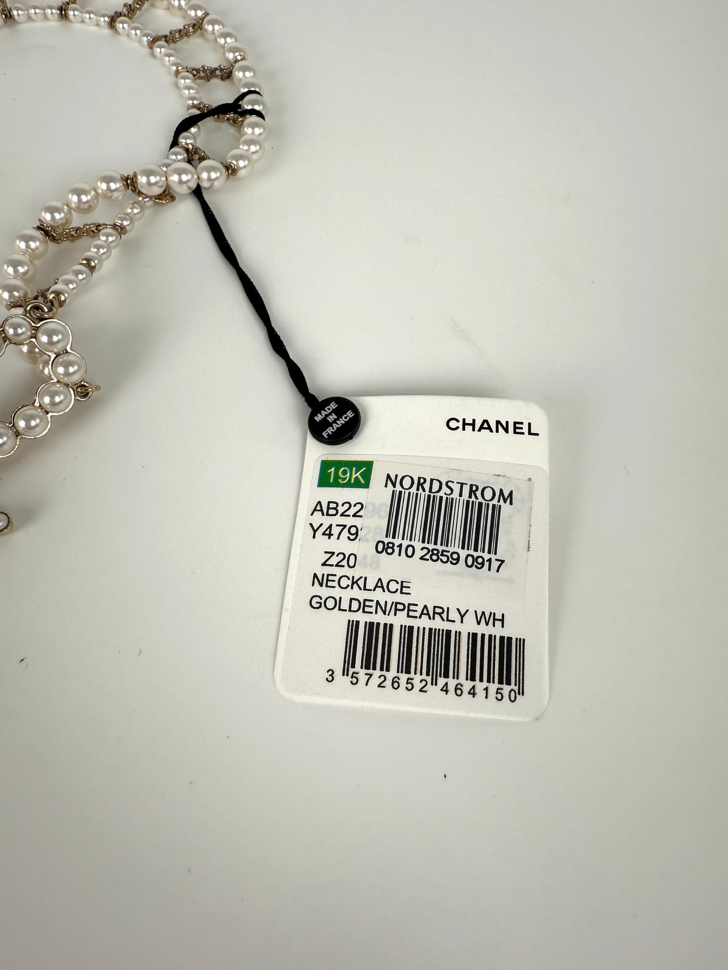 CHANEL Imitation Pearl Swirling Logo Letter Choker Necklace 