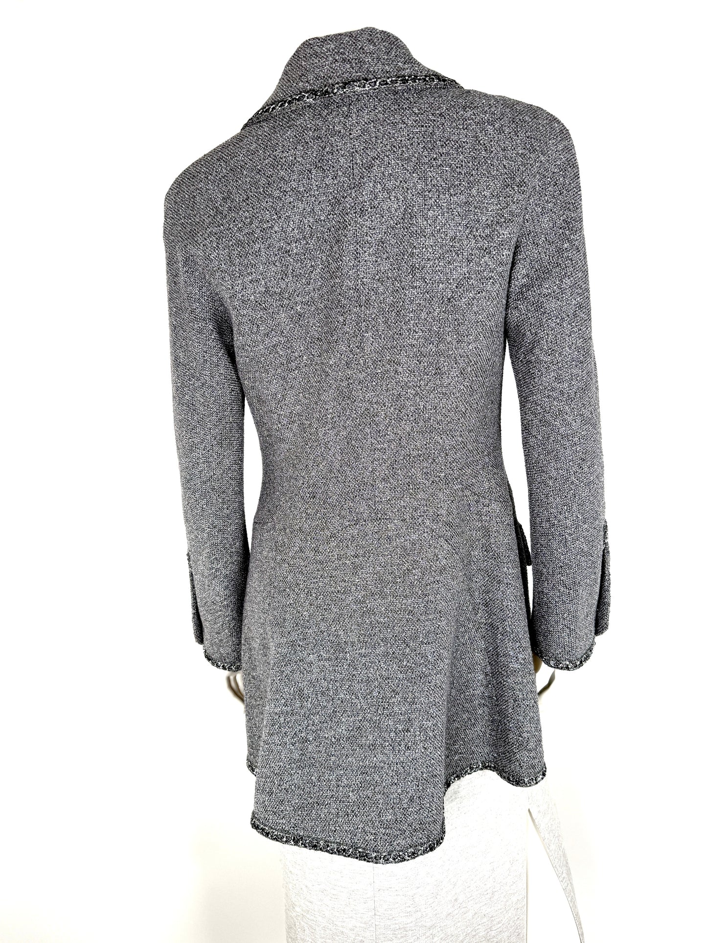 CHANEL Collared Runaway 2020 Black Gray Silver Long Tweed Coat Jacket 40 8