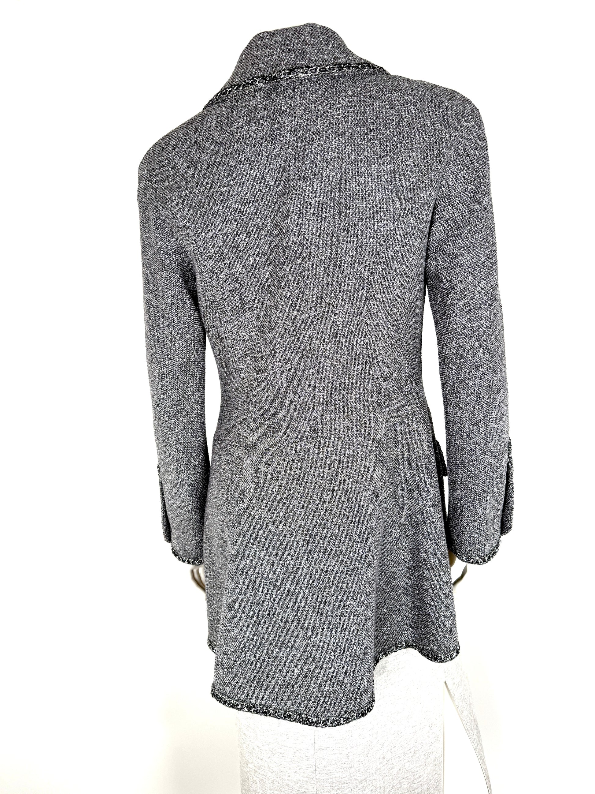 CHANEL Collared Runaway 2020 Black Gray Silver Long Tweed Coat Jacket 40 8