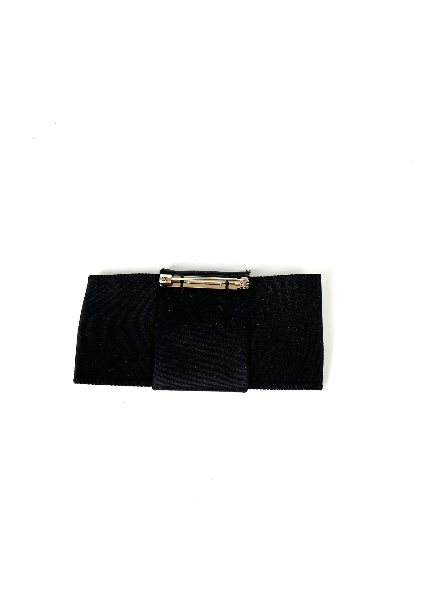 CHANEL Bow Black Satin Silk Brooch Pin