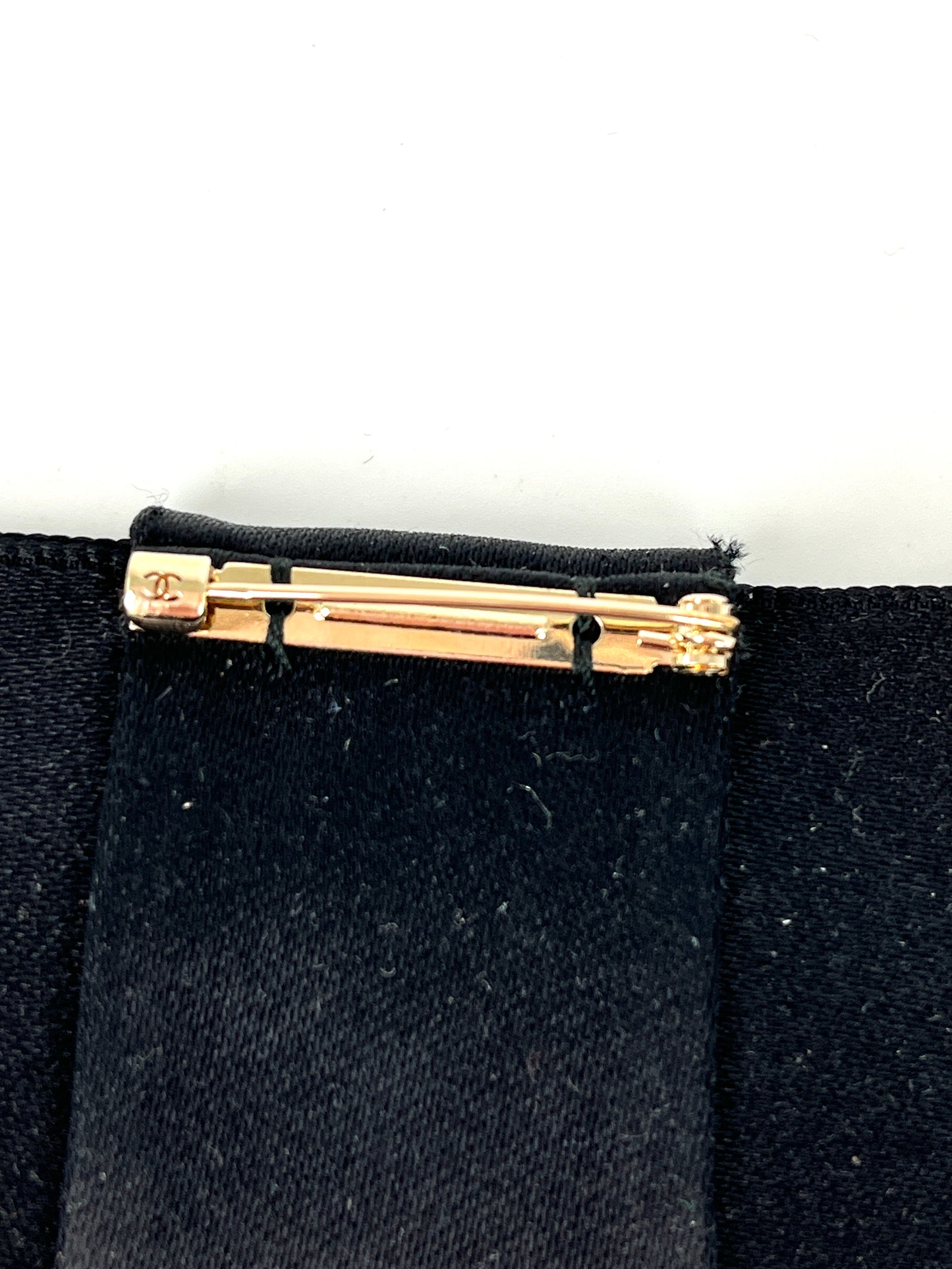 CHANEL Bow Black Satin Silk Brooch Pin