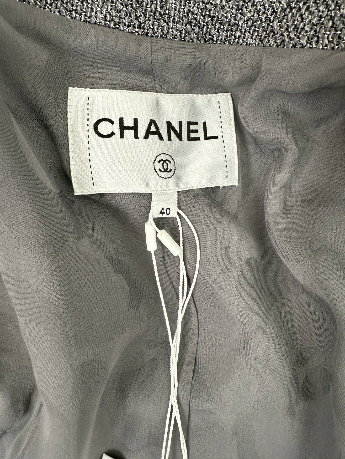 CHANEL Collared Runaway 2020 Black Gray Silver Long Tweed Coat Jacket 40 8