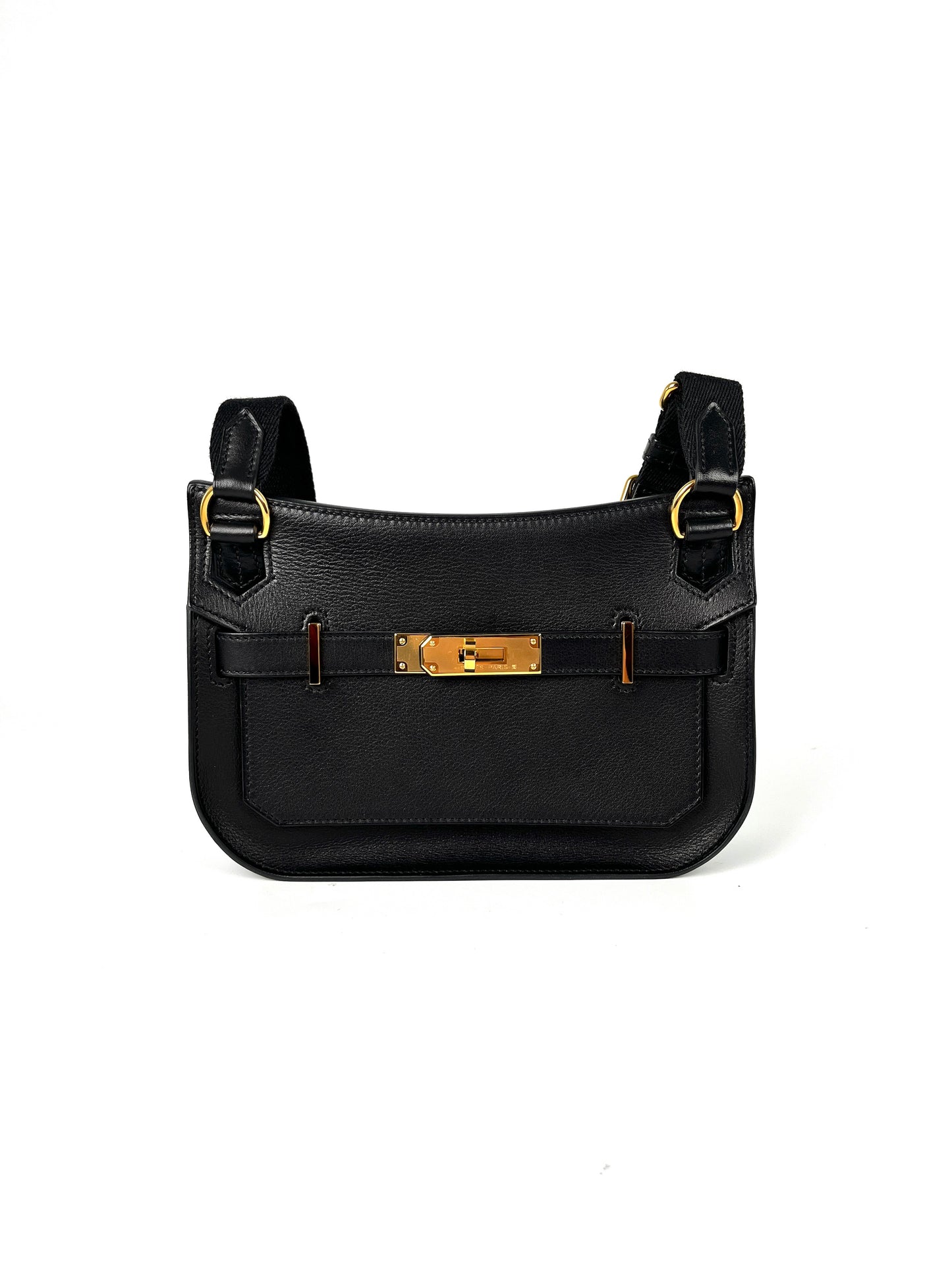 HERMES Mini Jypsiere Black Evercolor Leather Gold Hardware Crossbody Bag