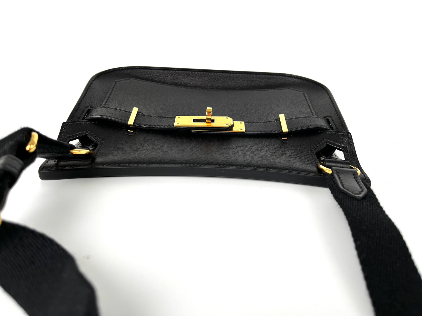 HERMES Mini Jypsiere Black Evercolor Leather Gold Hardware Crossbody Bag