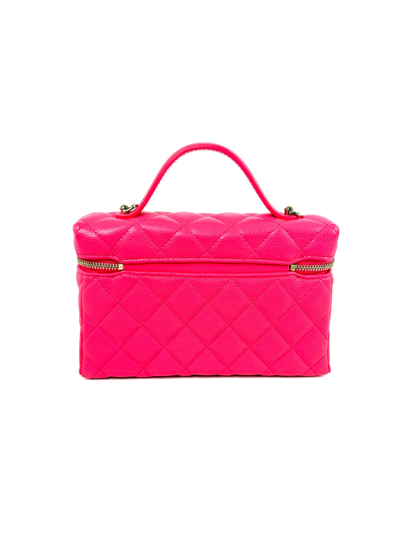 CHANEL Long Classic Vanity Hot Fuchsia Pink 26C Quilted Caviar Leather Zip Top Handle Crossbody with Chain Bag New