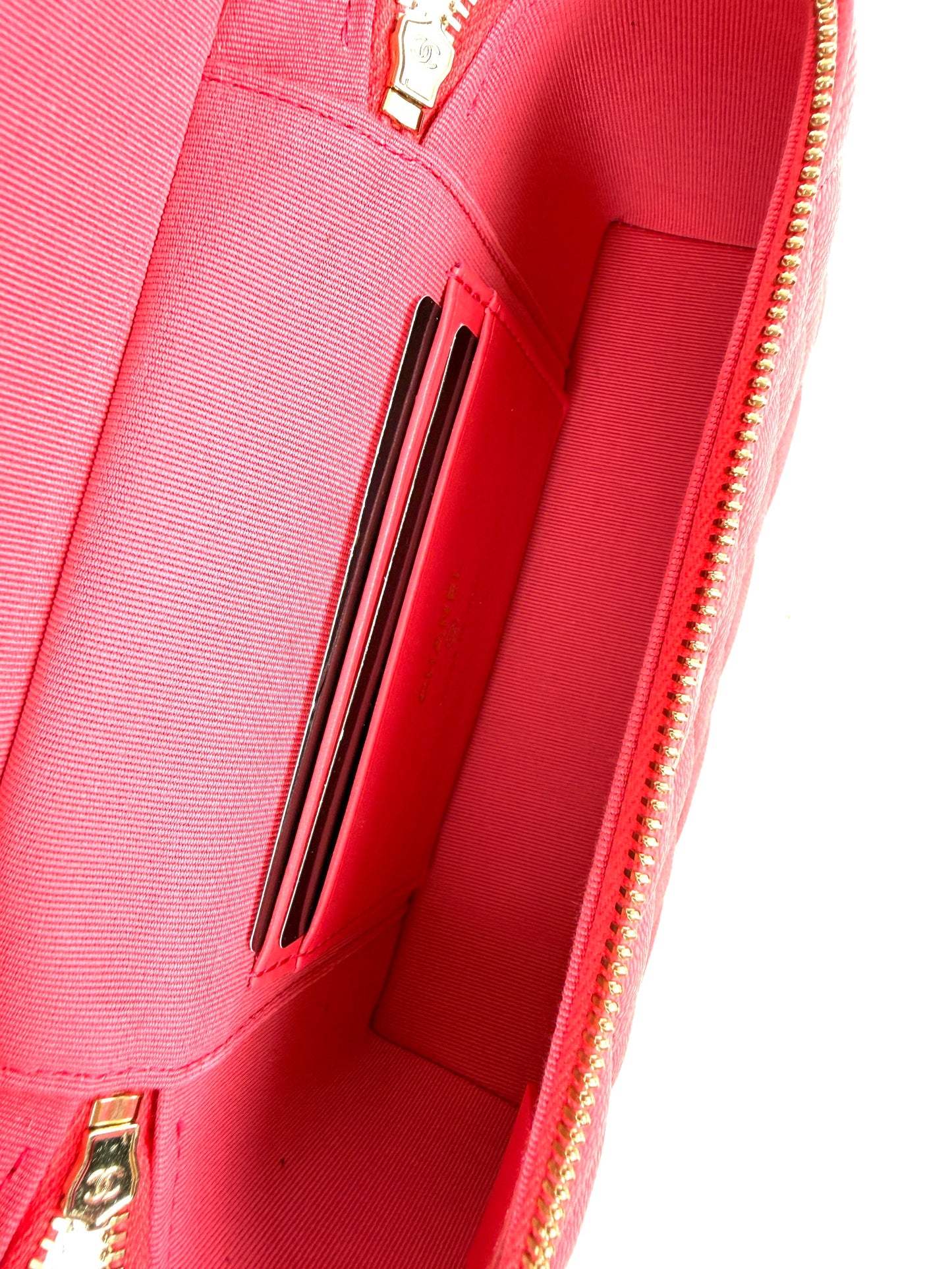 CHANEL Long Classic Vanity Hot Fuchsia Pink 26C Quilted Caviar Leather Zip Top Handle Crossbody with Chain Bag New