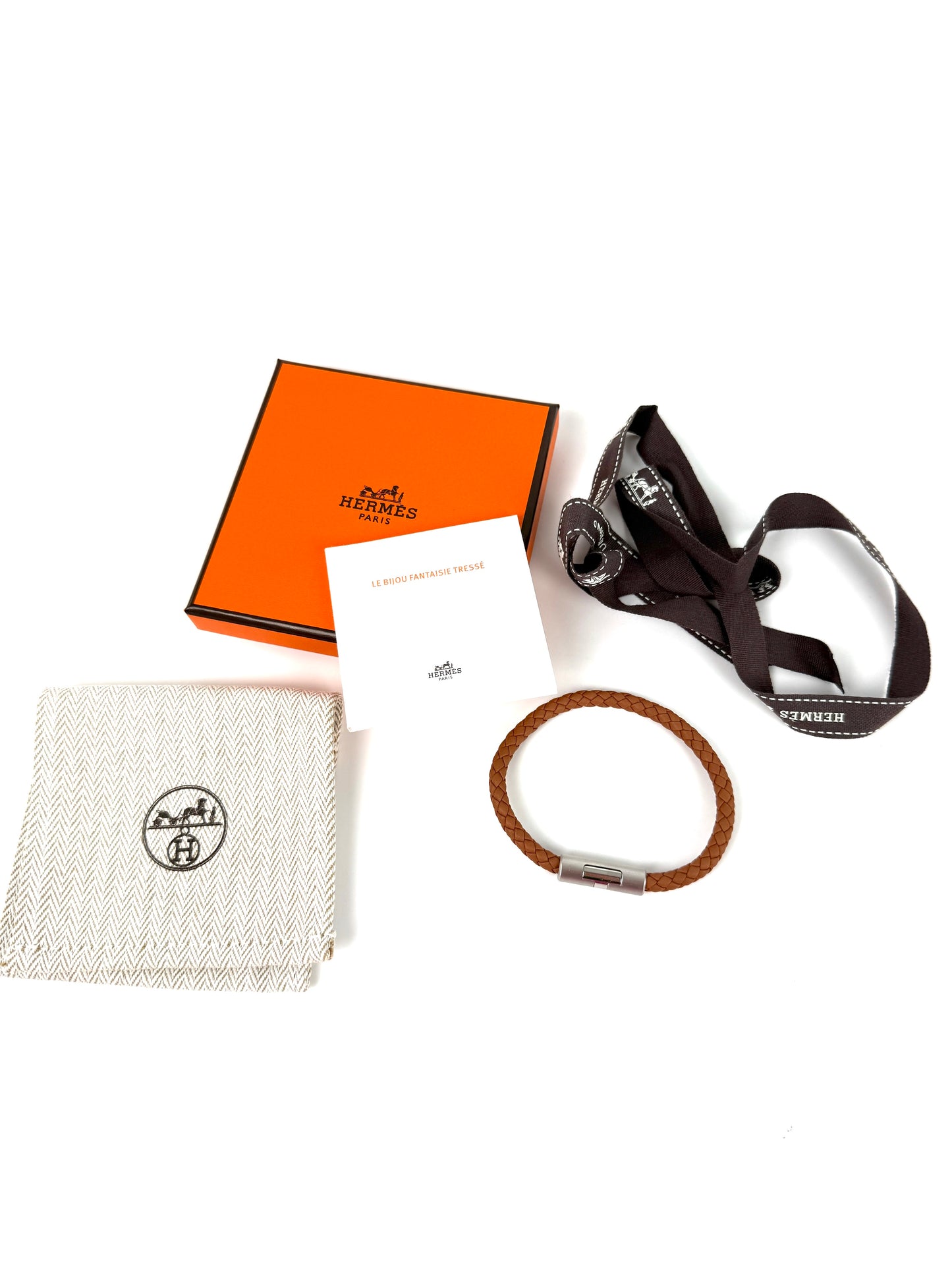 HERMES Puzzle H Gold Braided Leather Bracelet T4