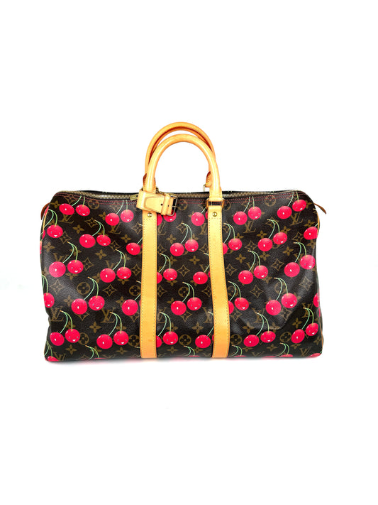 Vintage Louis Vuitton Keepall 45 Takashi Murakami Cerises Monogram Duffle Weekender Cherry Travel Bag 