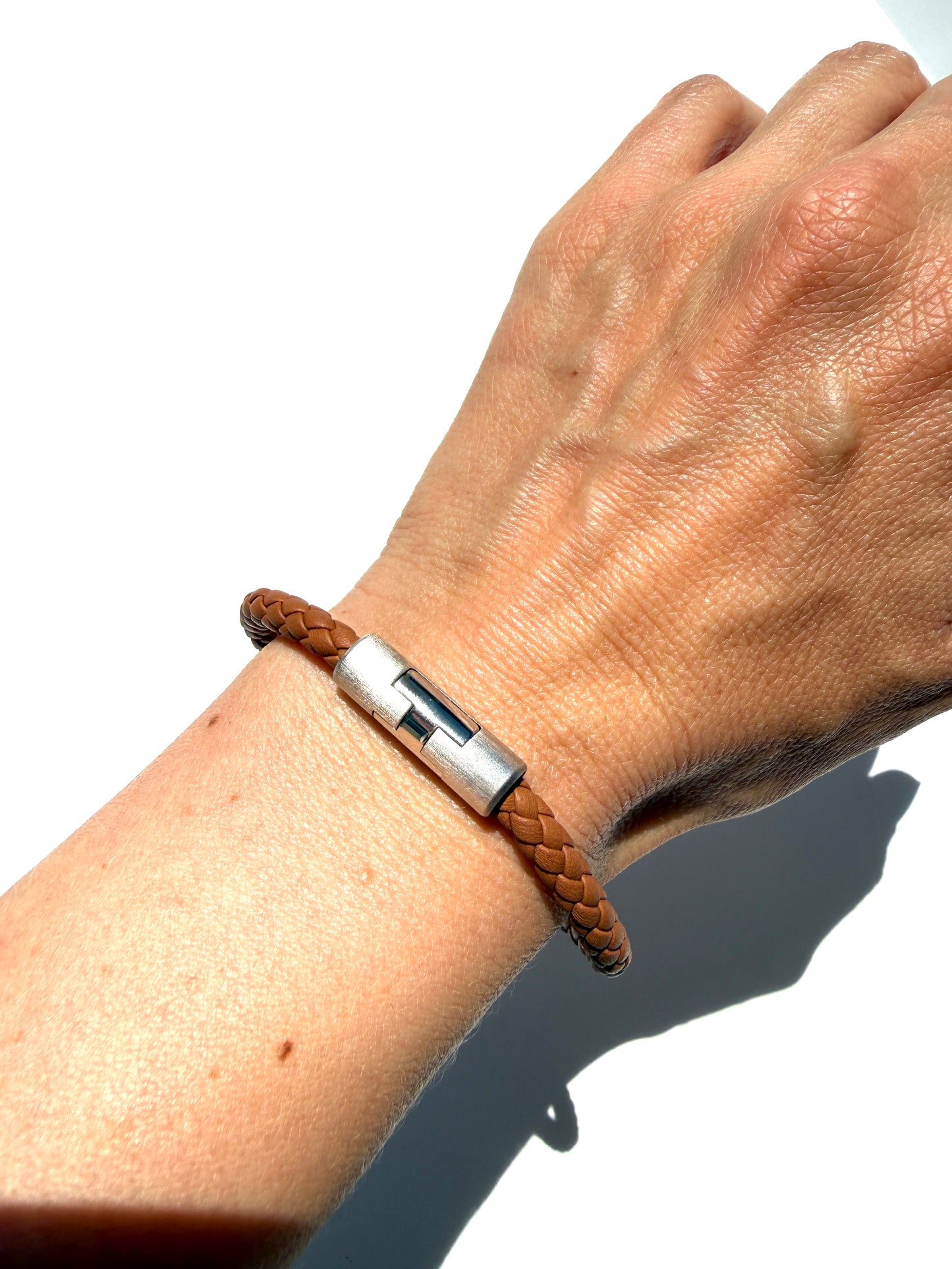 HERMES Puzzle H Gold Braided Leather Bracelet T4