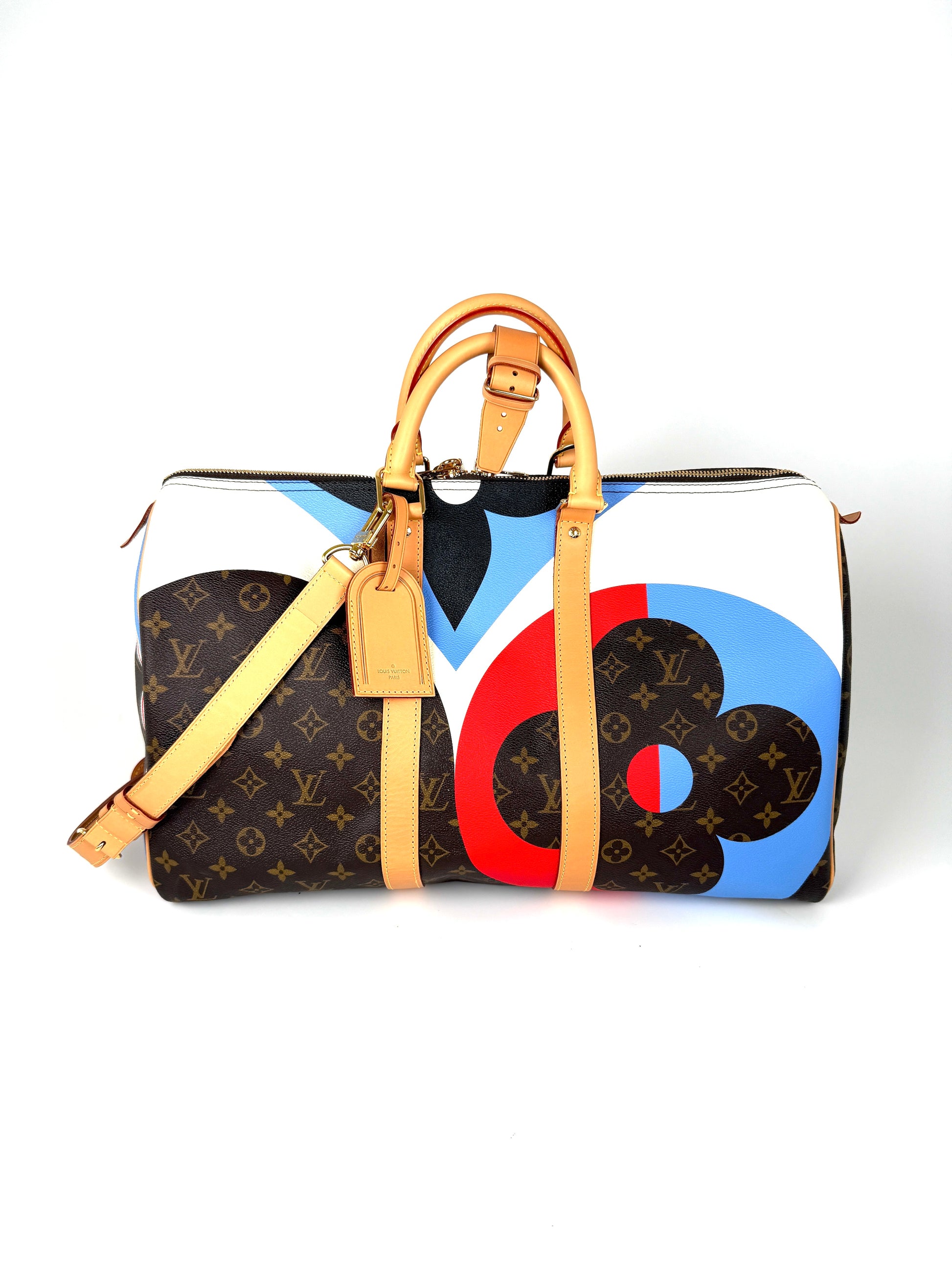 louis vuitton blue white red backpack Louis Vuitton Game on Keepall 45 Bandouliere Monogram Duffle Weekender – Fashion Reloved