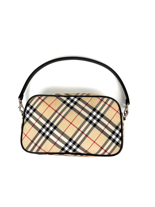 BURBERRY Blue label Nova Check Canvas Top Handle Pouch Case Bag
