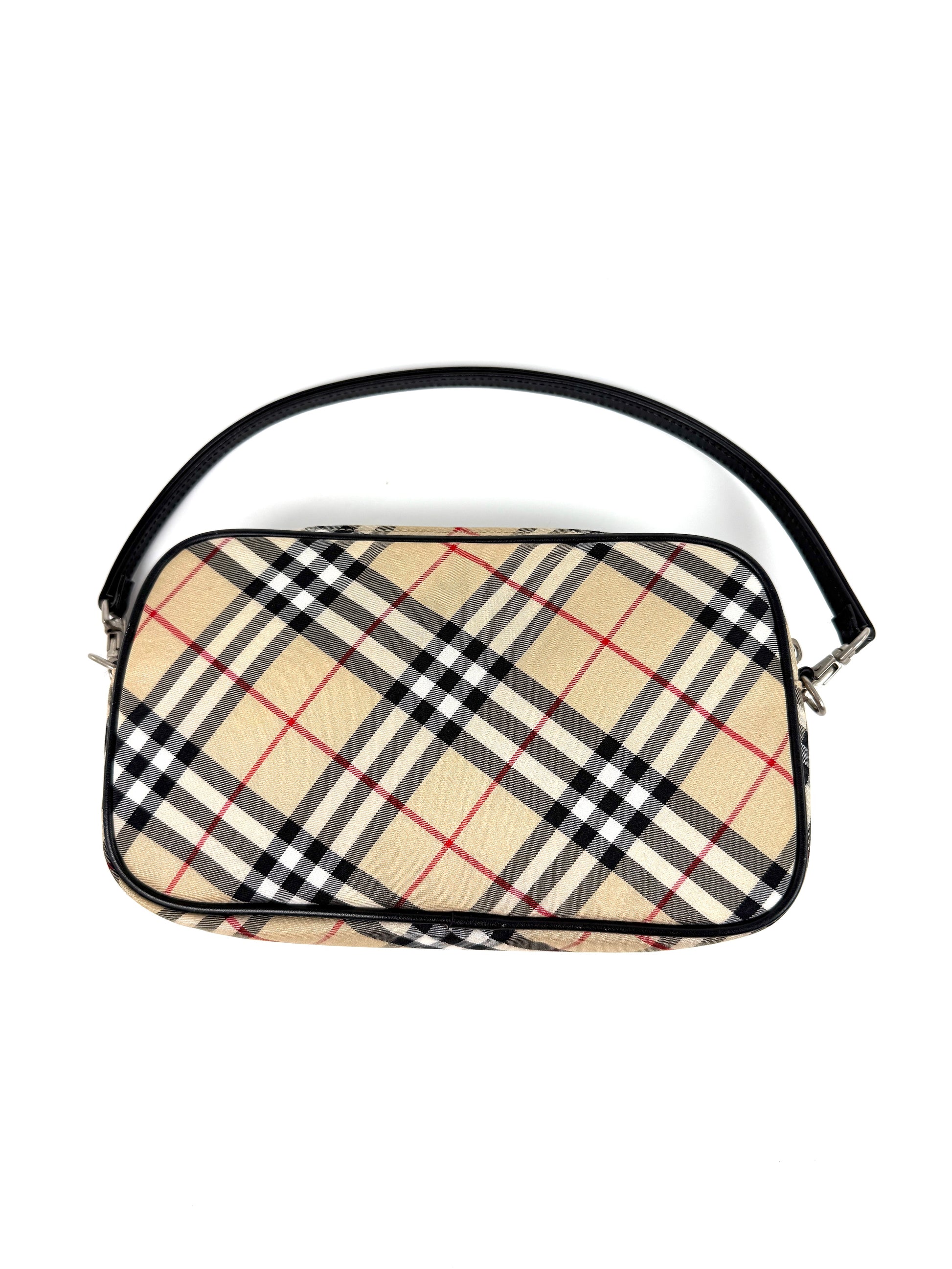 BURBERRY Blue label Nova Check Canvas Top Handle Pouch Case Bag