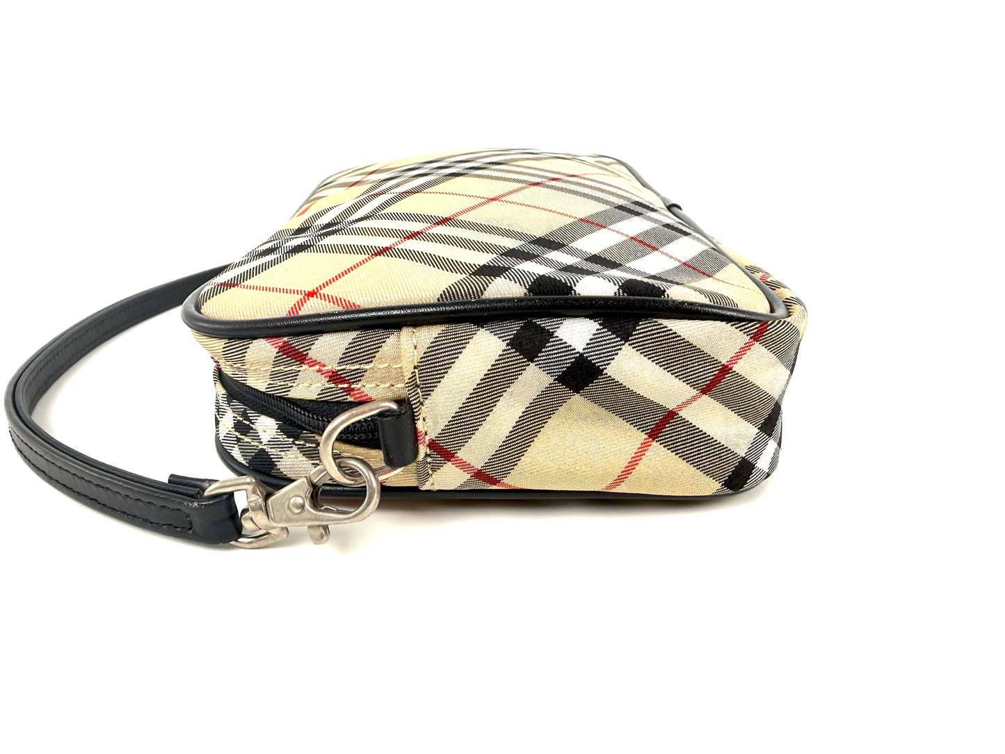 BURBERRY Blue label Nova Check Canvas Top Handle Pouch Case Bag