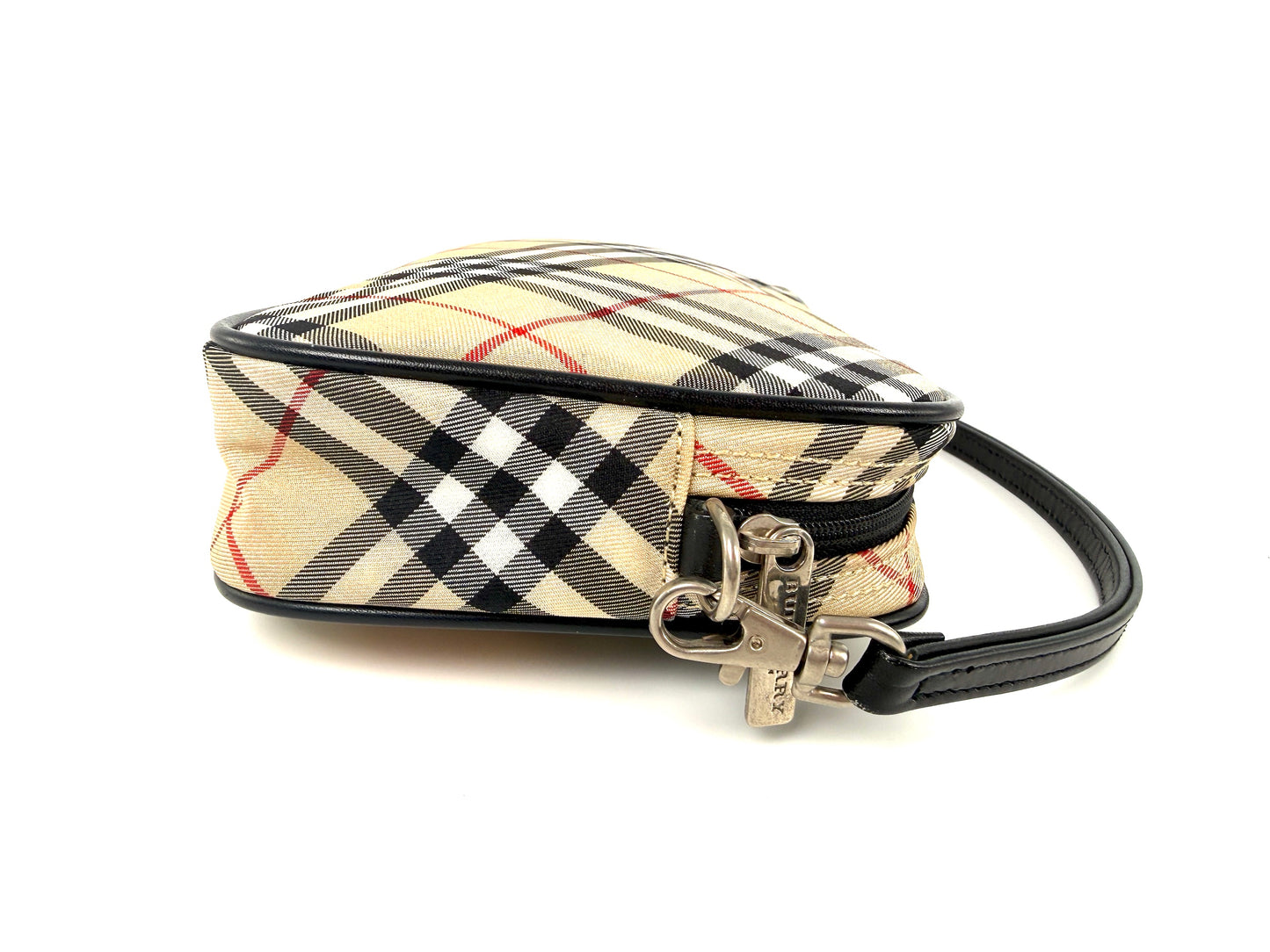 BURBERRY Blue label Nova Check Canvas Top Handle Pouch Case Bag