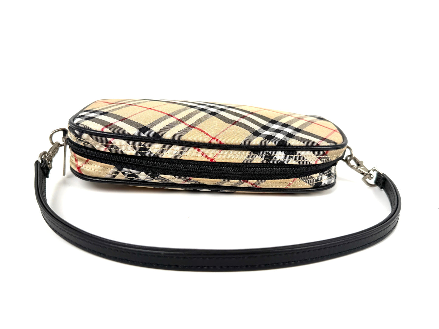 BURBERRY Blue label Nova Check Canvas Top Handle Pouch Case Bag