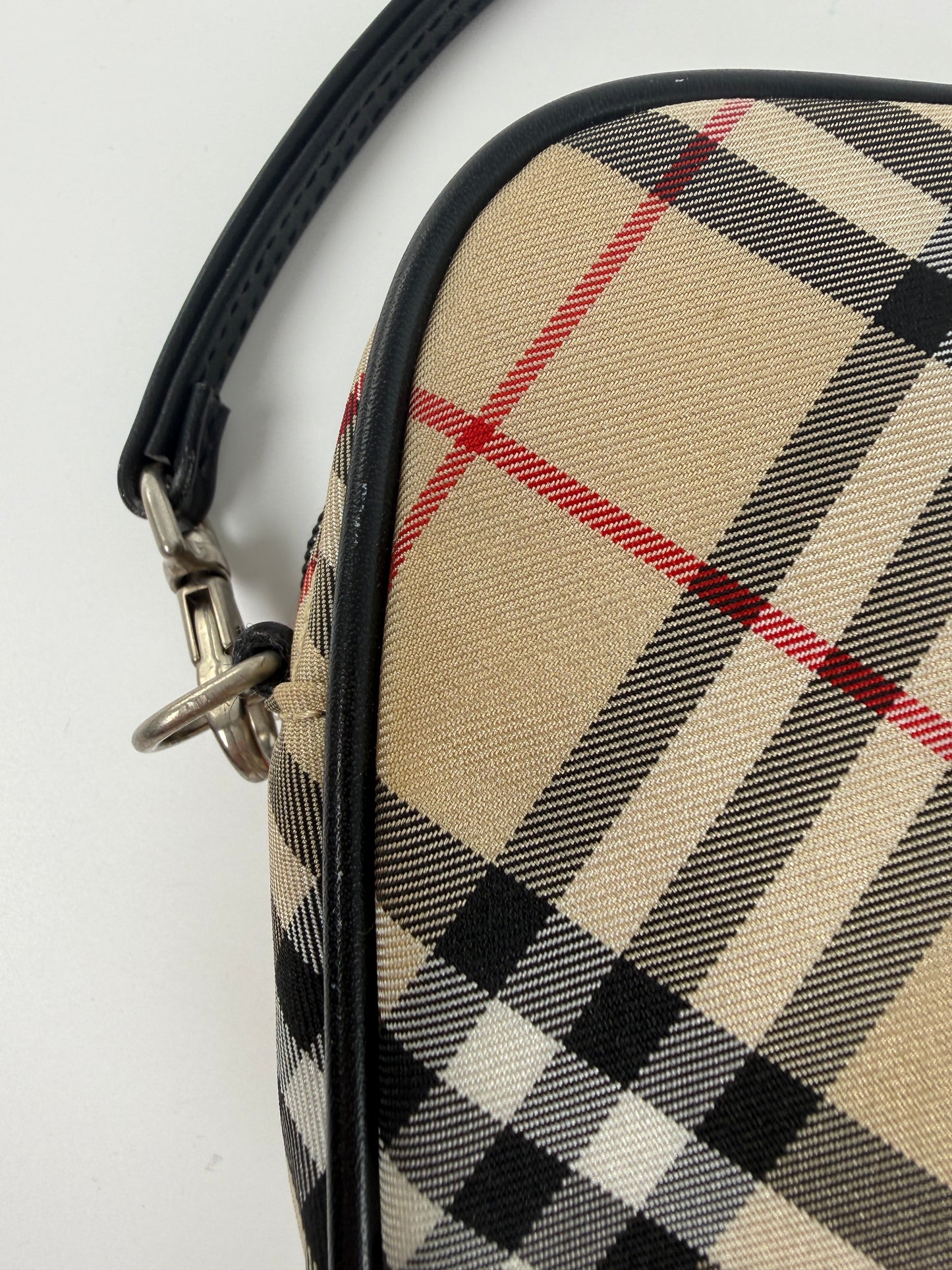 BURBERRY Blue label Nova Check Canvas Top Handle Pouch Case Bag