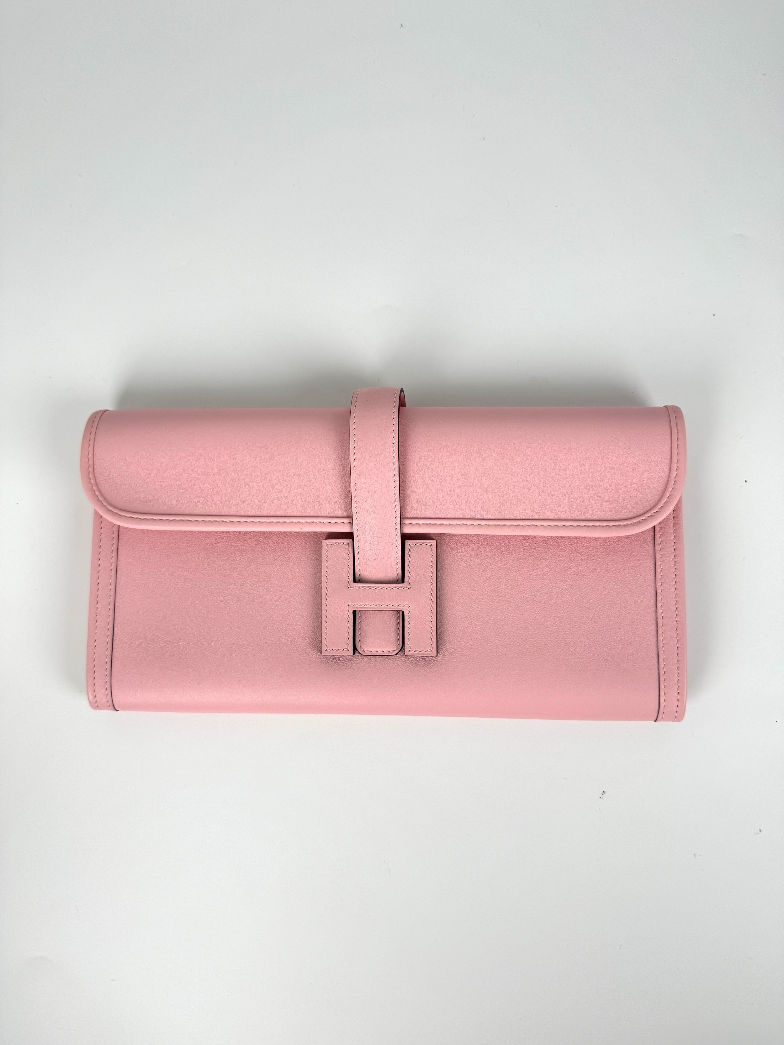 HERMES Jige Elan 29 Rose Sakura Pink Swift Leather Clutch