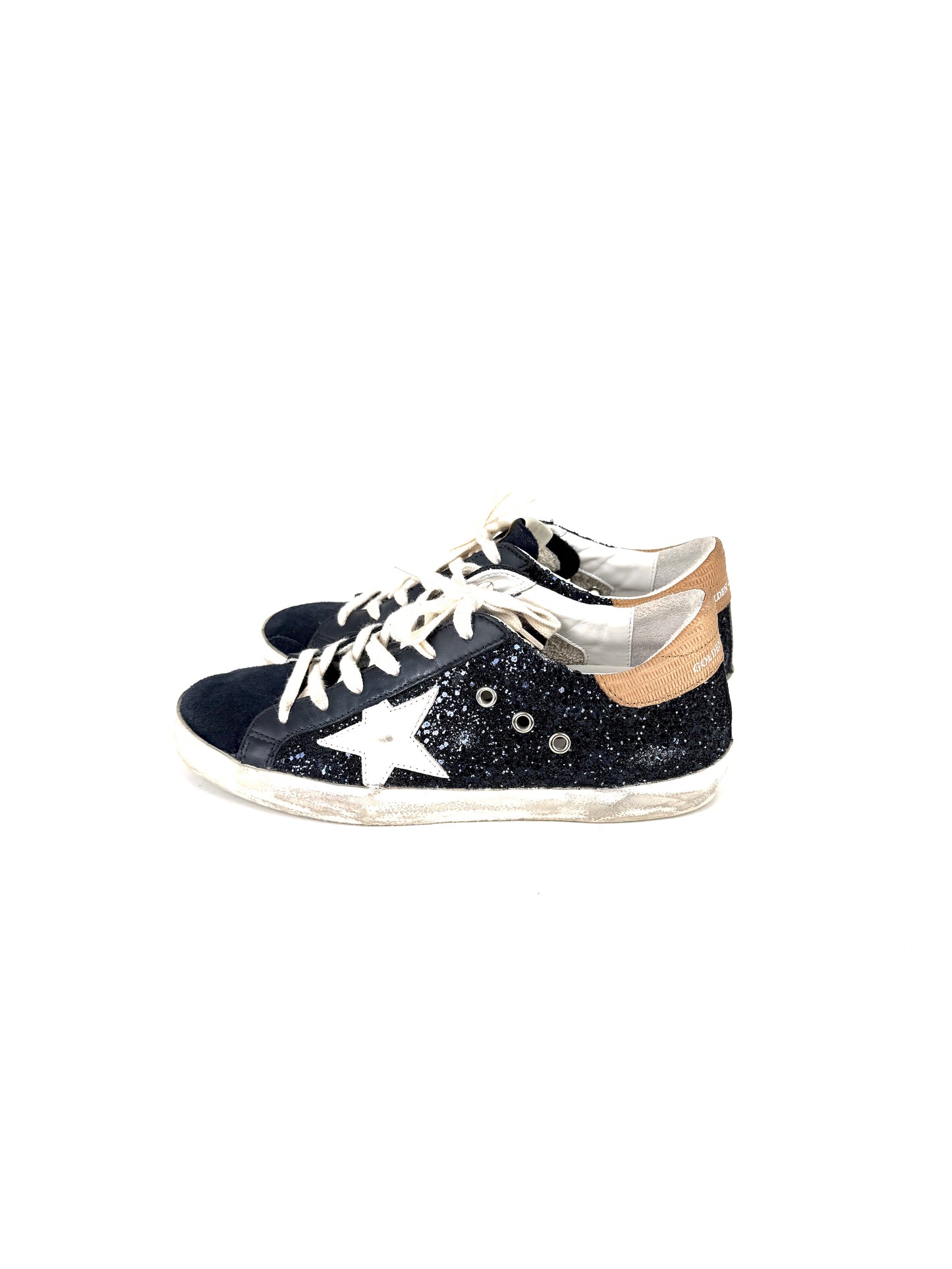 Golden Goose Superstar Low top Navy Glitter Beige Sneakers 38