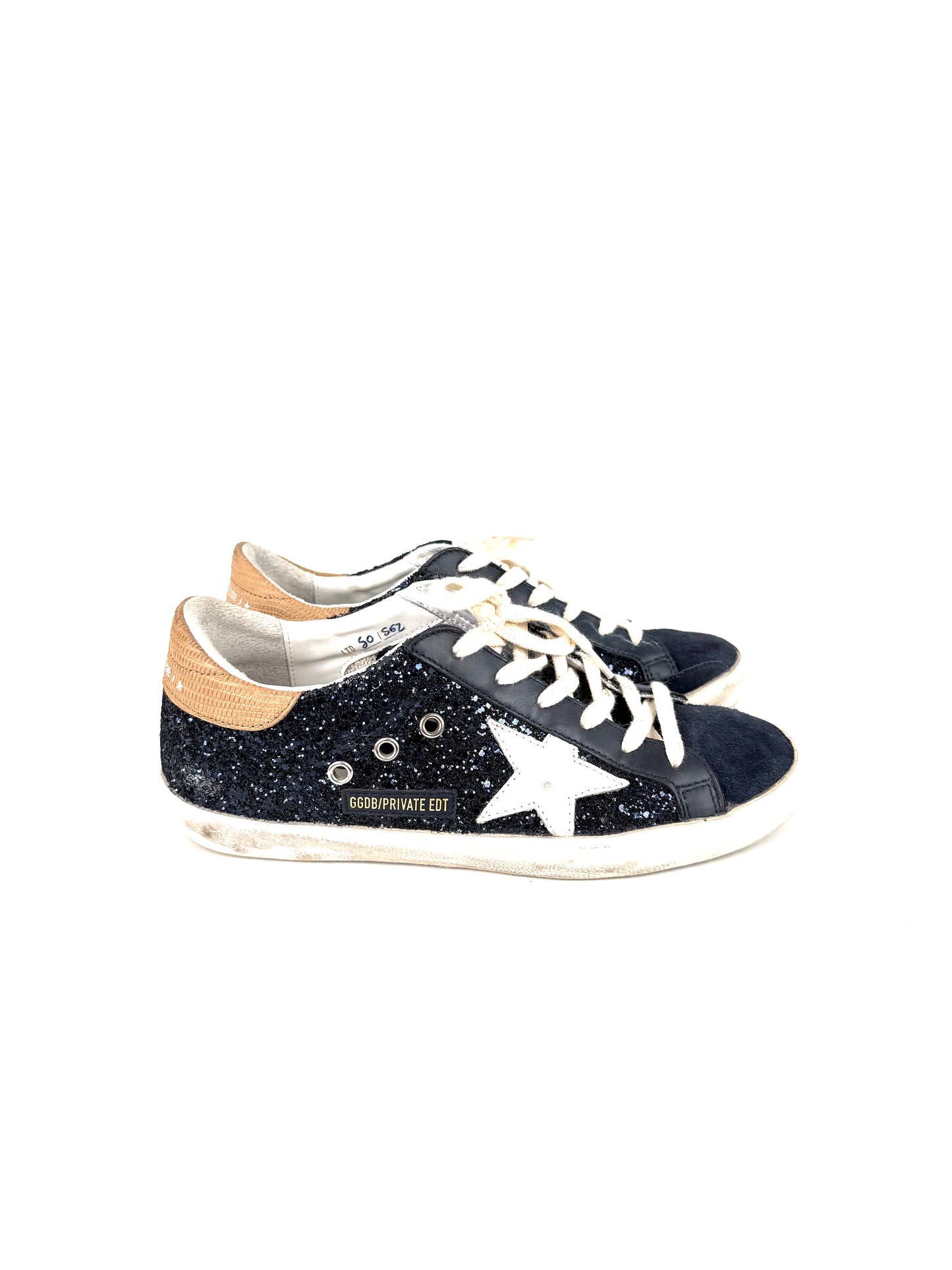Golden Goose Superstar Low top Navy Glitter Beige Sneakers 38