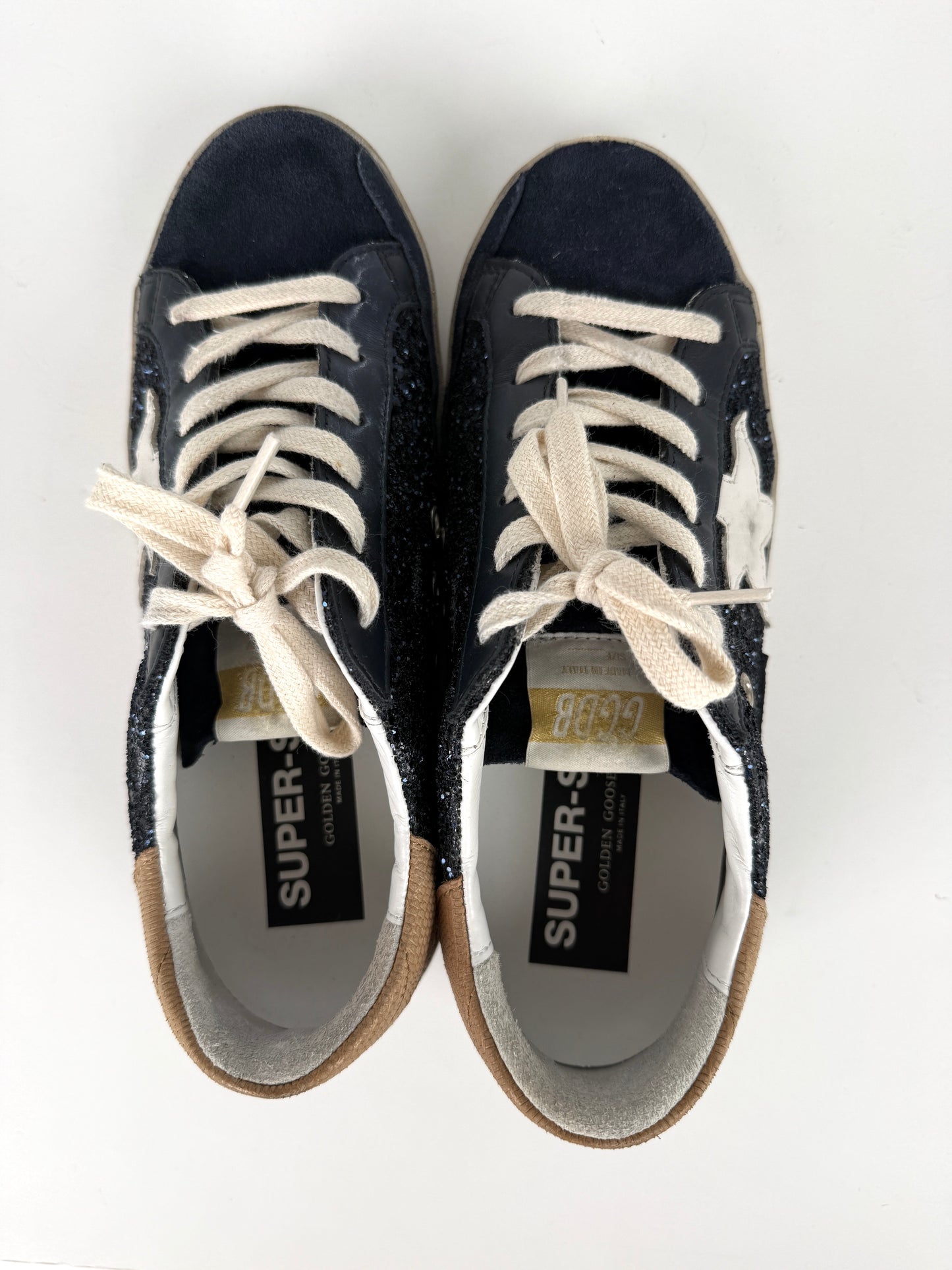 Golden Goose Superstar Low top Navy Glitter Beige Sneakers 38
