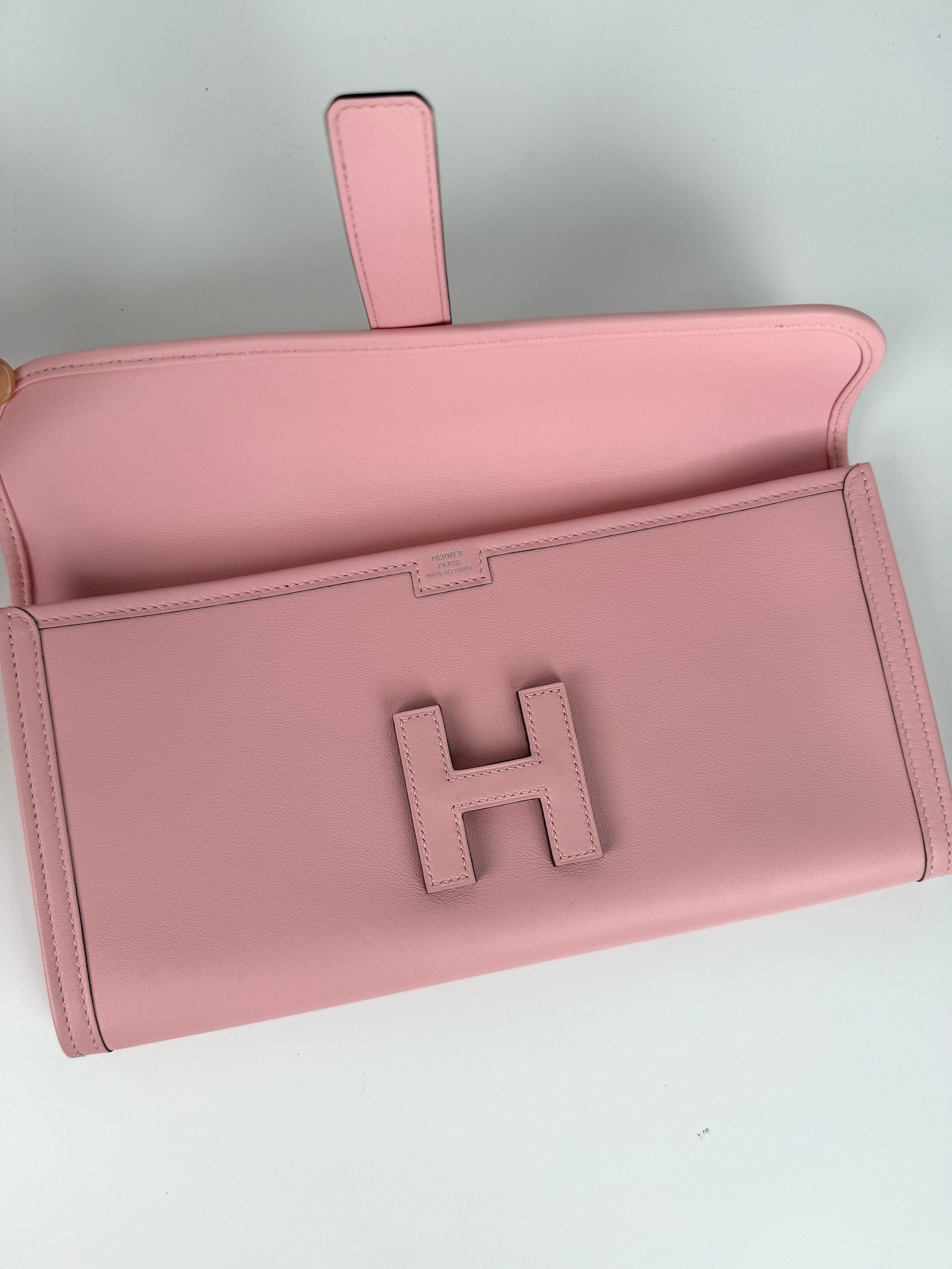 HERMES Jige Elan 29 Rose Sakura Pink Swift Leather Clutch