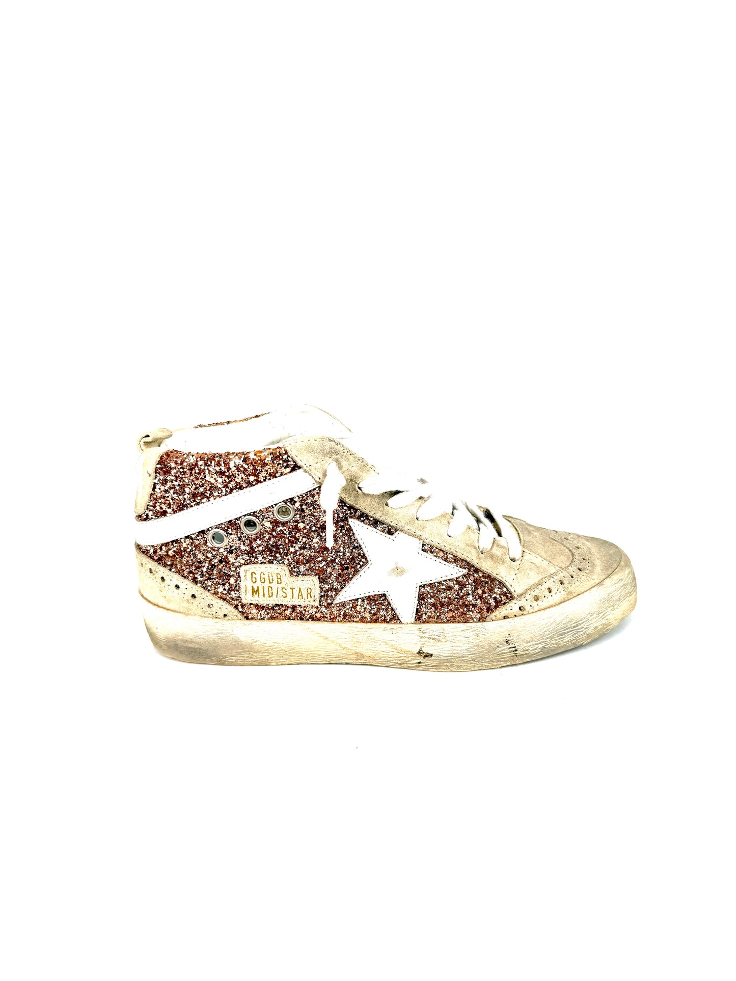 Golden Goose Midstar High Top Black Rose Gold Glitter Sneakers 37