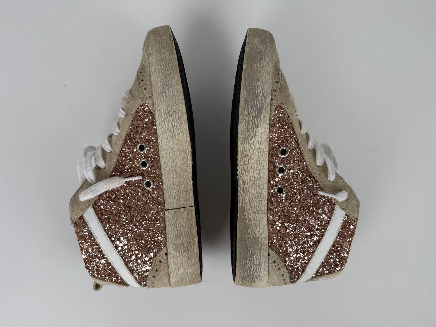 Golden Goose Midstar High Top Black Rose Gold Glitter Sneakers 37