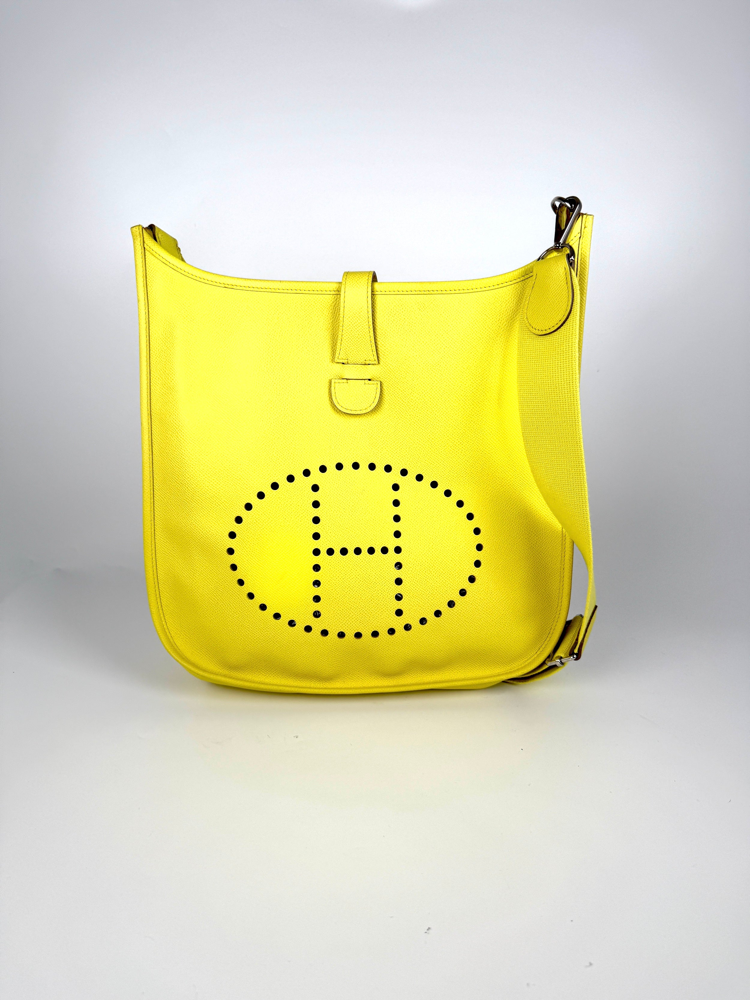 HERMES Evelyne III 33 GM Lime Yellow Epsom Leather Crossbody Bag