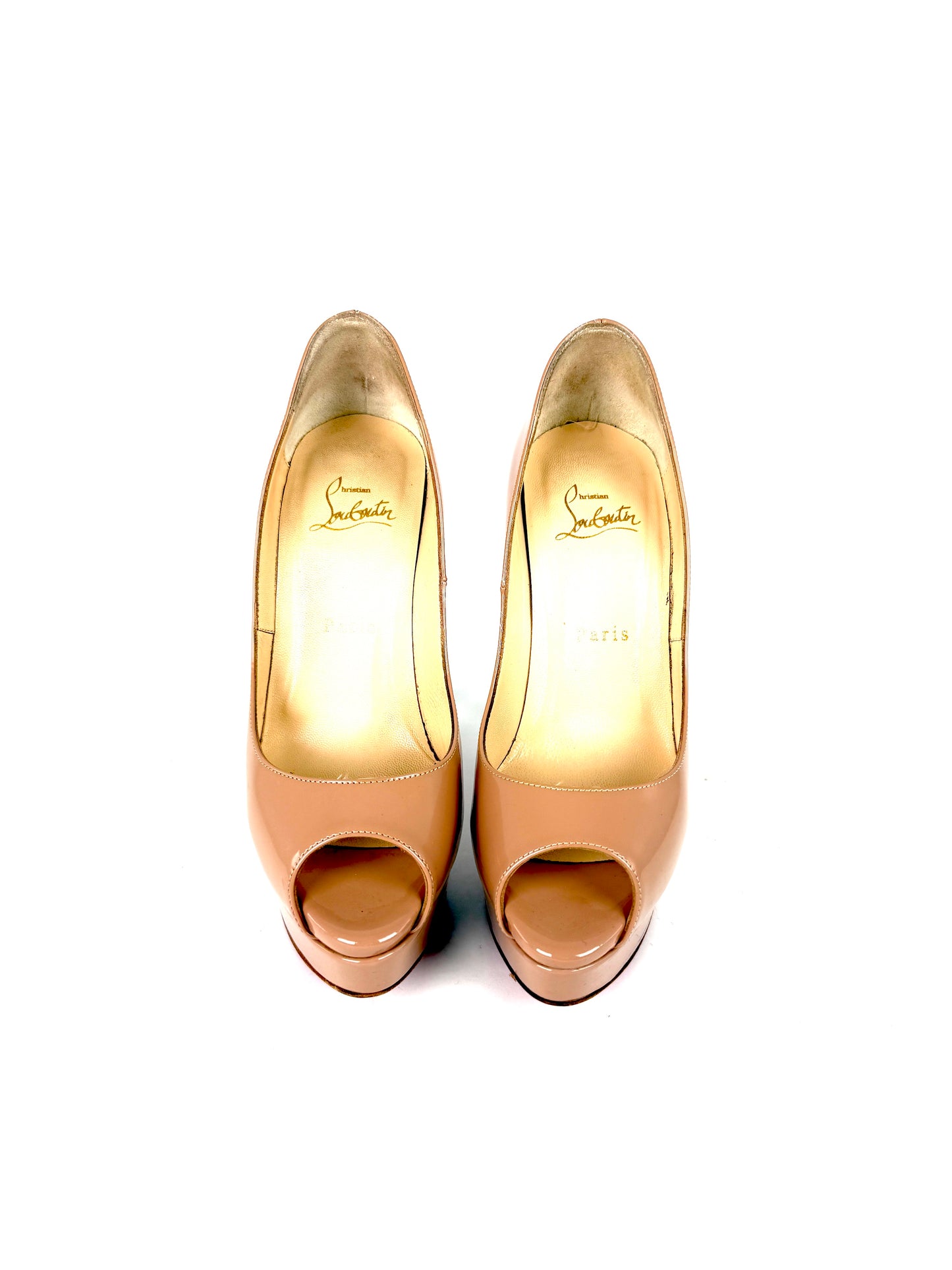 Christian Louboutin Lady Peep Nude Patent Leather Platform 150 Heel Pumps 37.5, 7