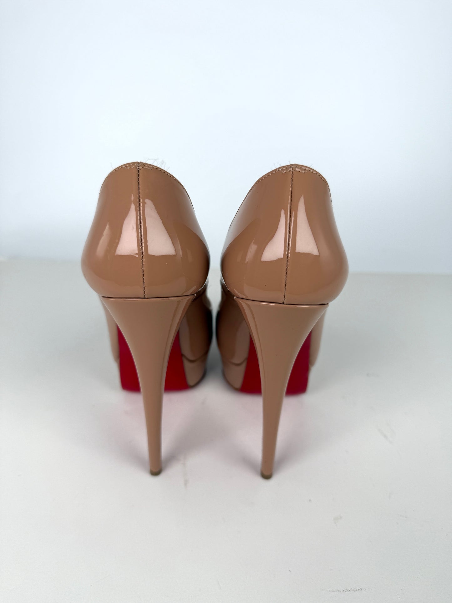 Christian Louboutin Lady Peep Nude Patent Leather Platform 150 Heel Pumps 37.5, 7