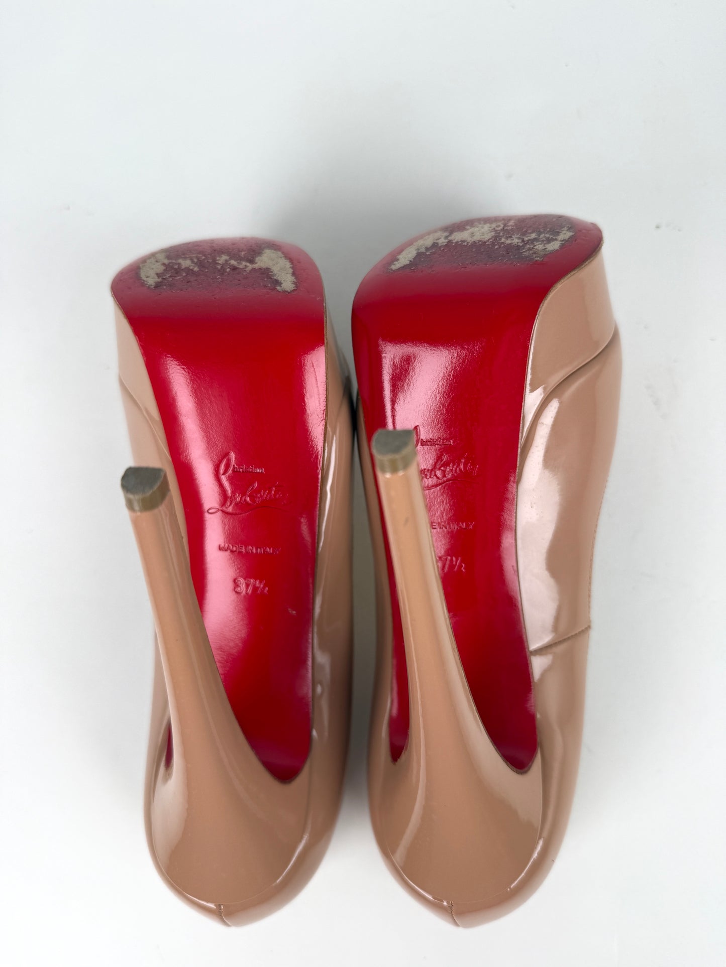 Christian Louboutin Lady Peep Nude Patent Leather Platform 150 Heel Pumps 37.5, 7