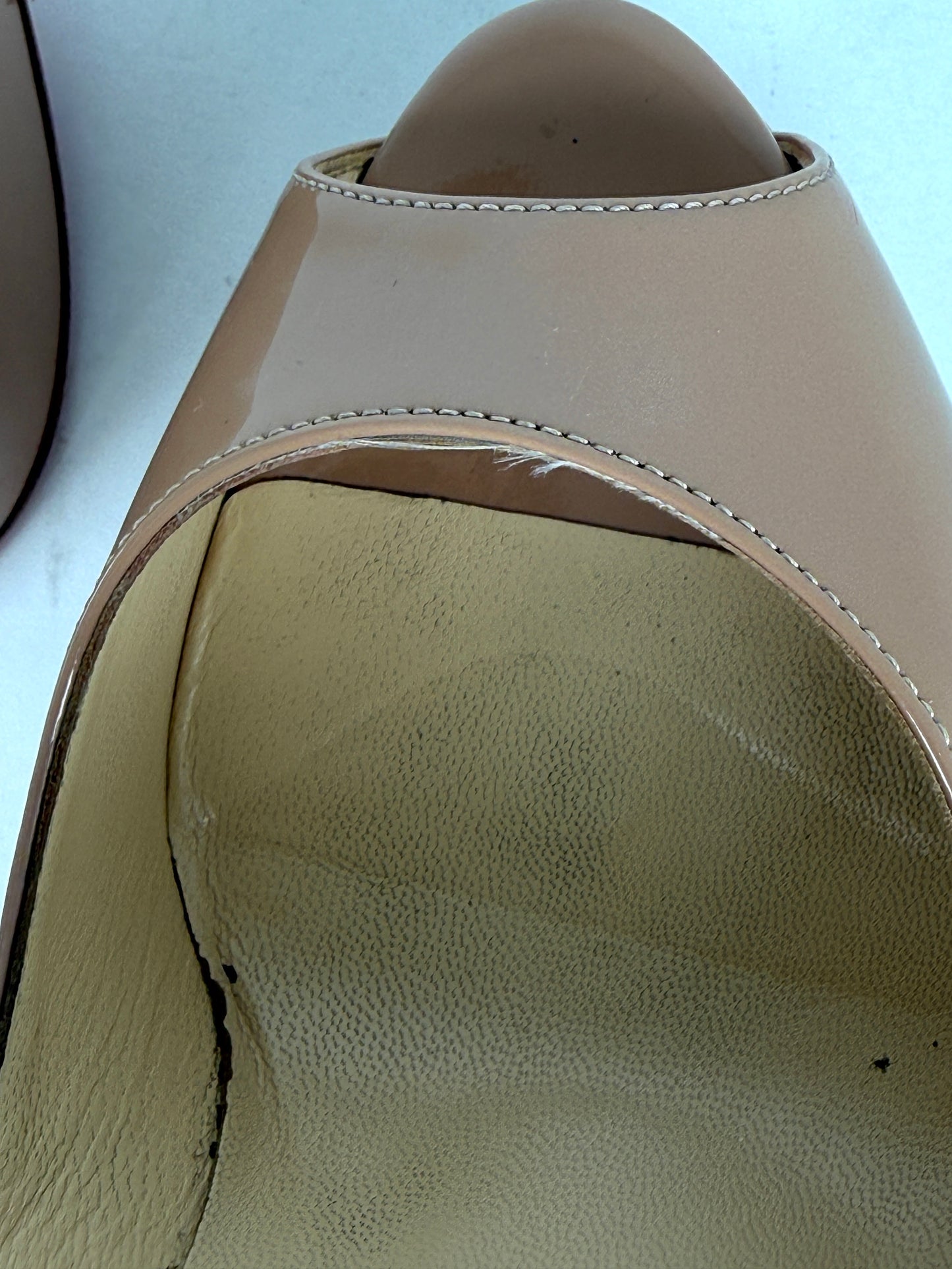 Christian Louboutin Lady Peep Nude Patent Leather Platform 150 Heel Pumps 37.5, 7