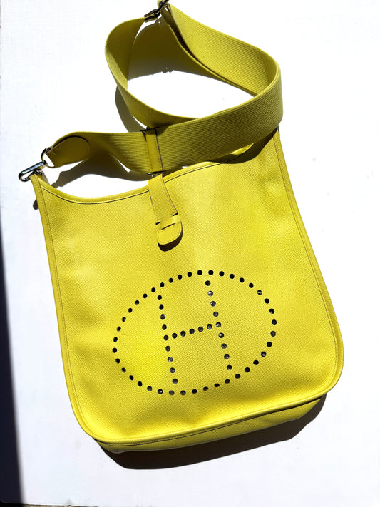 HERMES Evelyne III 33 GM Lime Yellow Epsom Leather Crossbody Bag