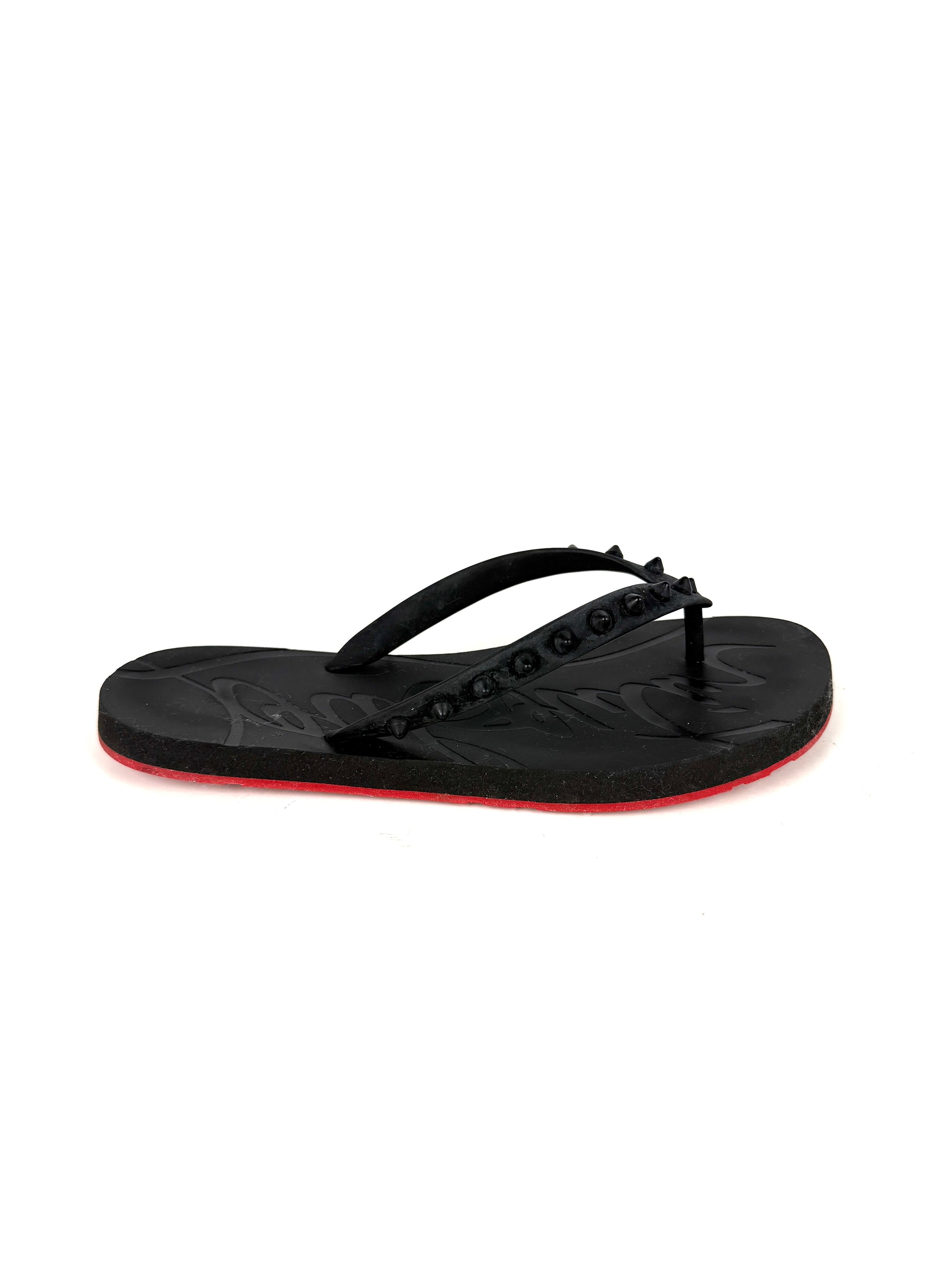 Christian Louboutin Louibi Donna Rockstud Flat Rubber Flip Flop Sandals 38, 7.5
