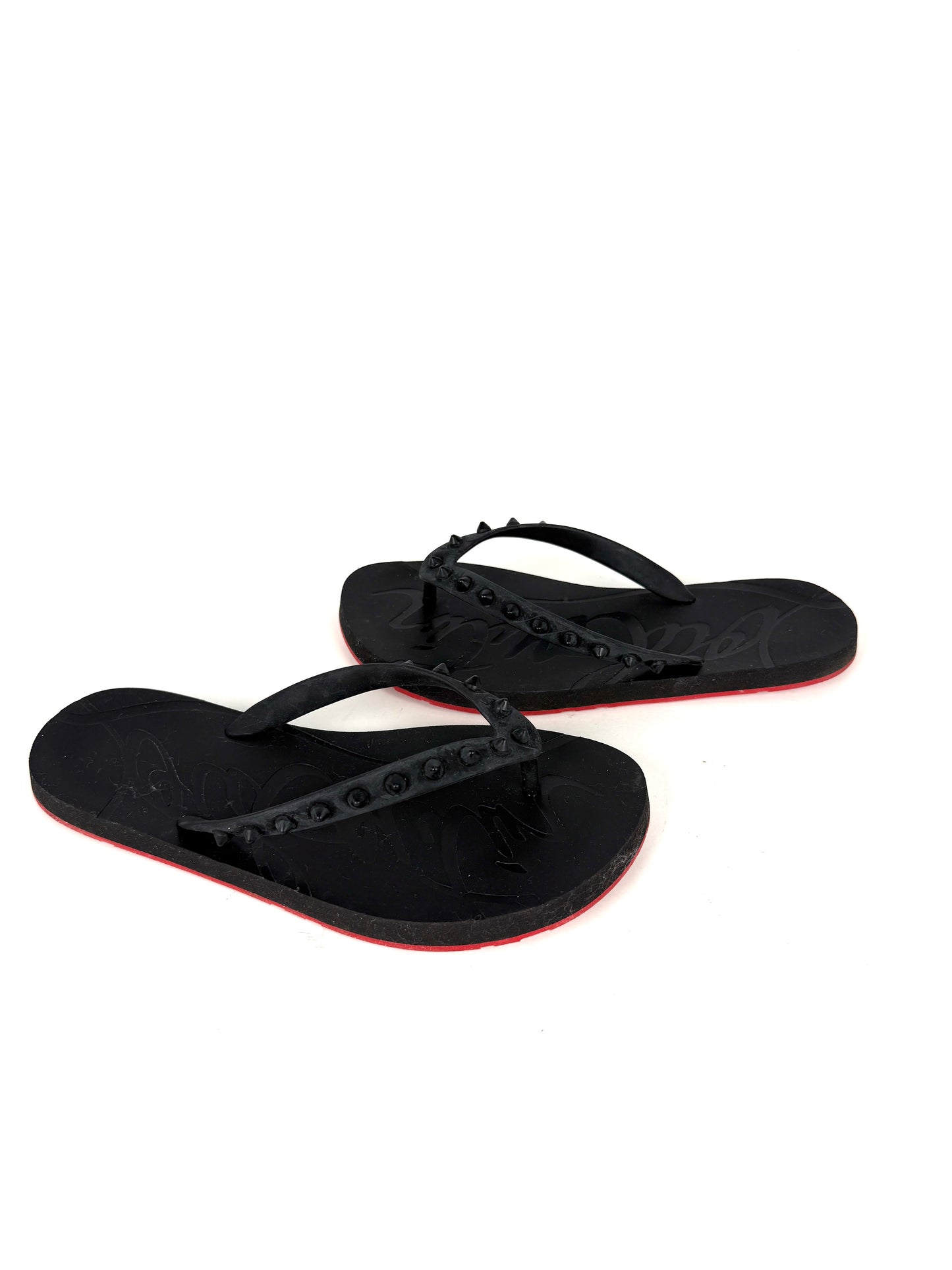 Christian Louboutin Louibi Donna Rockstud Flat Rubber Flip Flop Sandals 38, 7.5