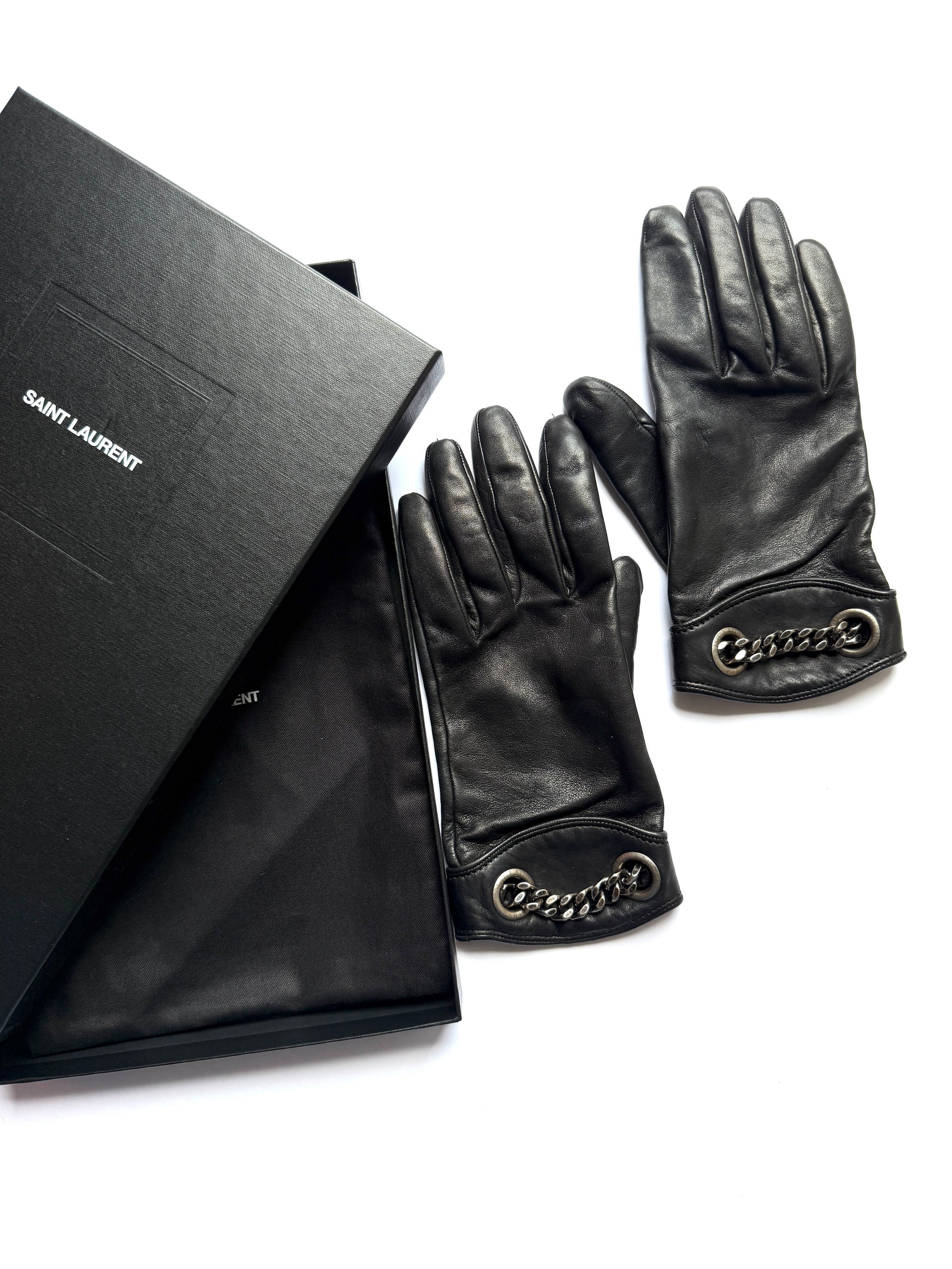 ysl handschuhe Saint Laurent YSL Chain Black Gloves Gloves S 7 – Fashion Reloved