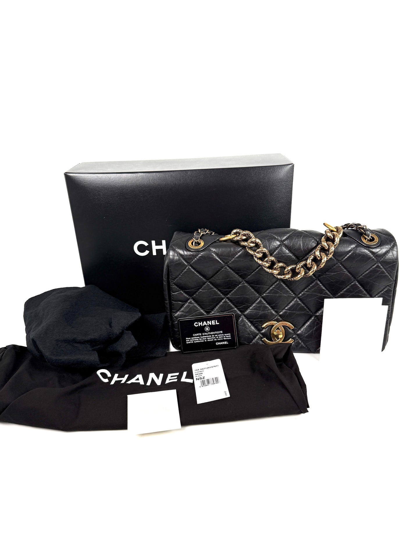 CHANEL Paris Bombay Pondicherry Black Full Flap Aged Quilted Leather Top Handle Shoulder Bag