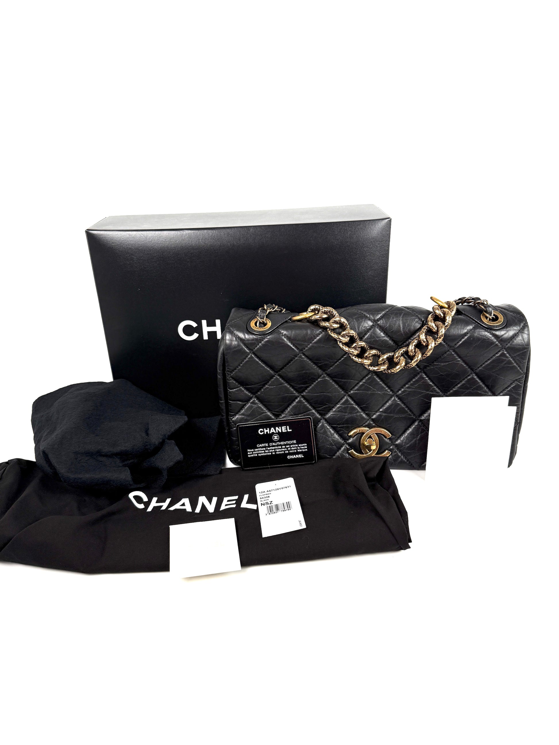 CHANEL Paris Bombay Pondicherry Black Full Flap Aged Quilted Leather Top Handle Shoulder Bag